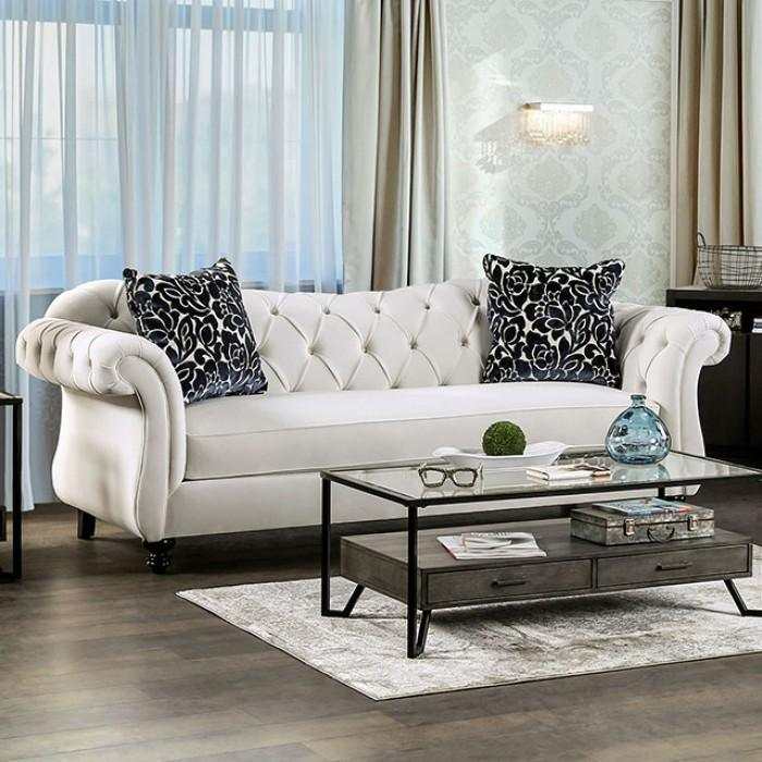 Antoinette White Velvet Stationary Sofa & Loveseat - Image 2