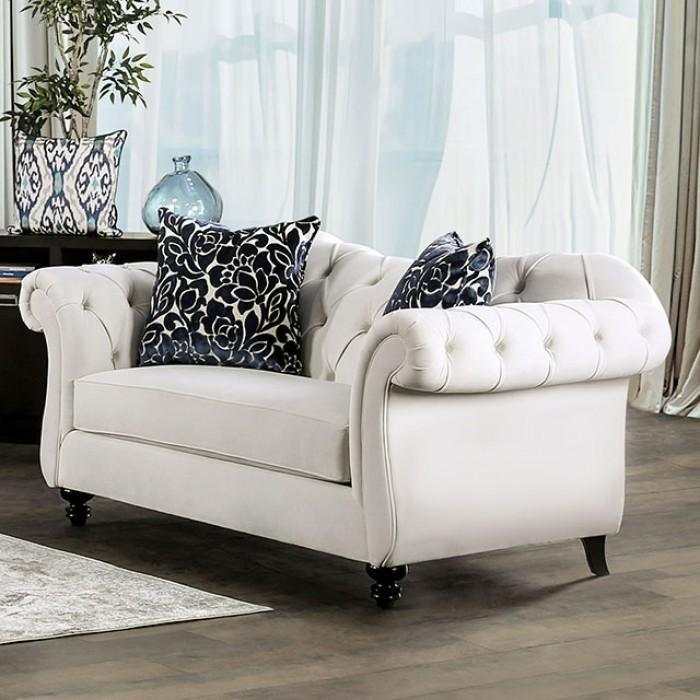 Antoinette White Velvet Stationary Sofa & Loveseat - Image 3