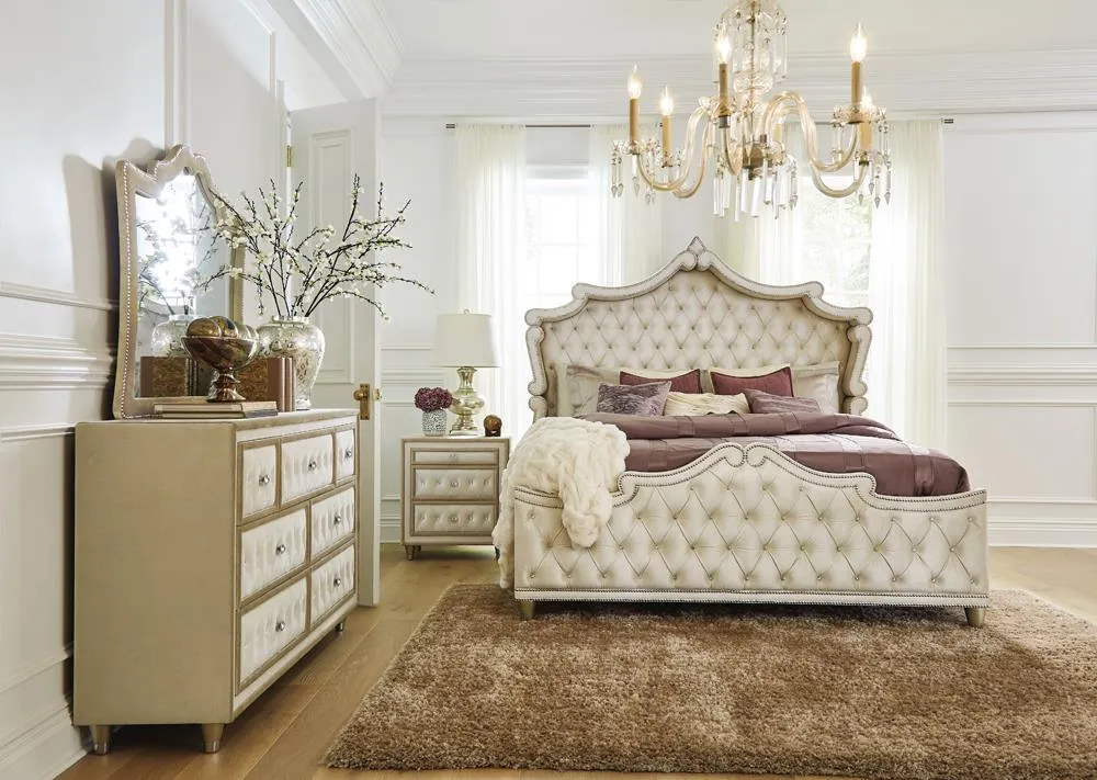Antonella Ivory and Camel Tufted Upholstered Queen Bed - Image 3