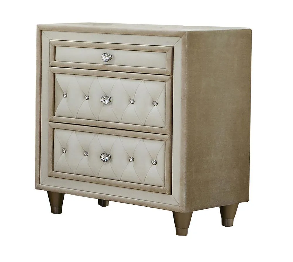 Antonella Ivory and Camel Upholstered 3-Drawer Nightstand - Image 2