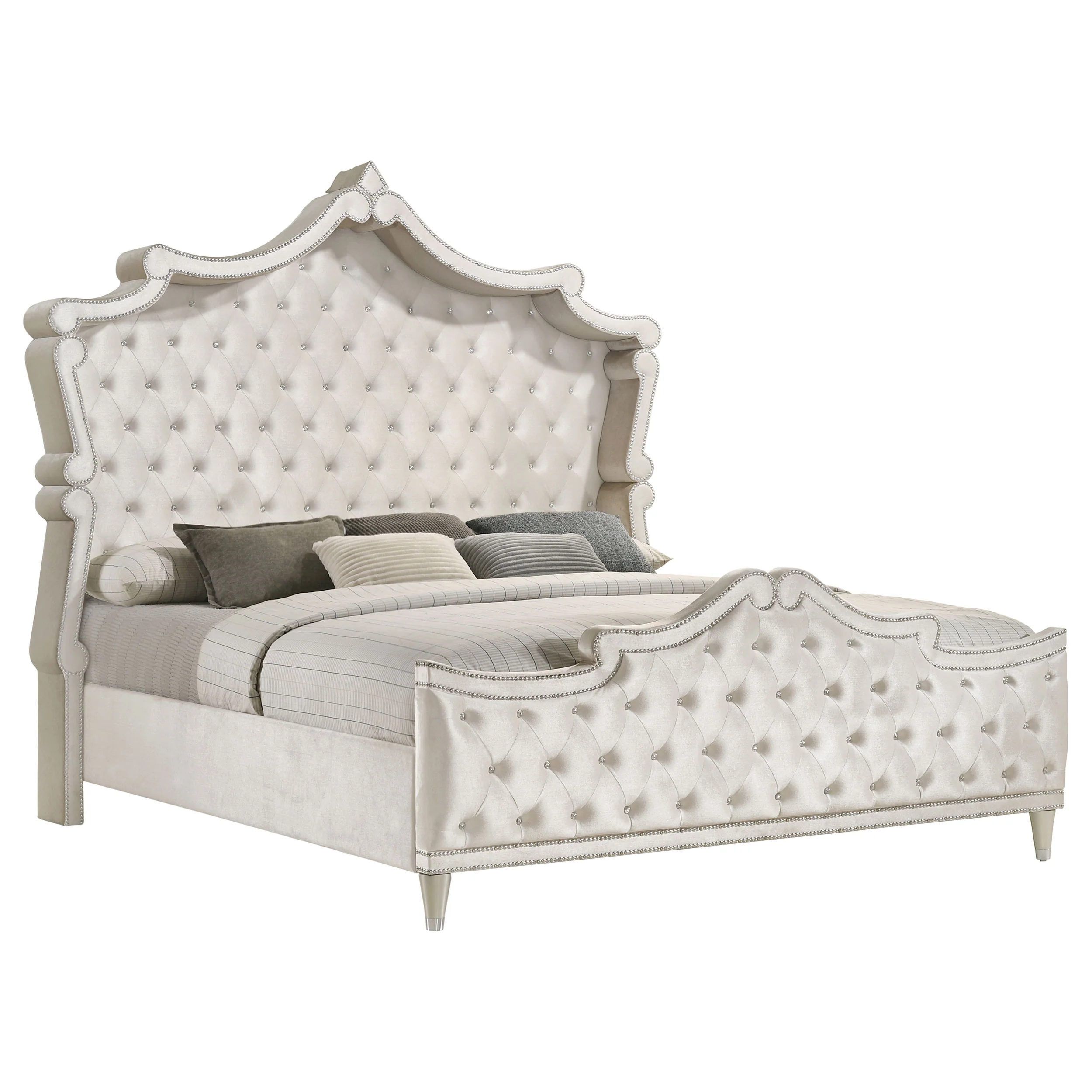 Antonella Ivory/Camel 4-Piece Upholstered Tufted Queen Bedroom Set - Image 3