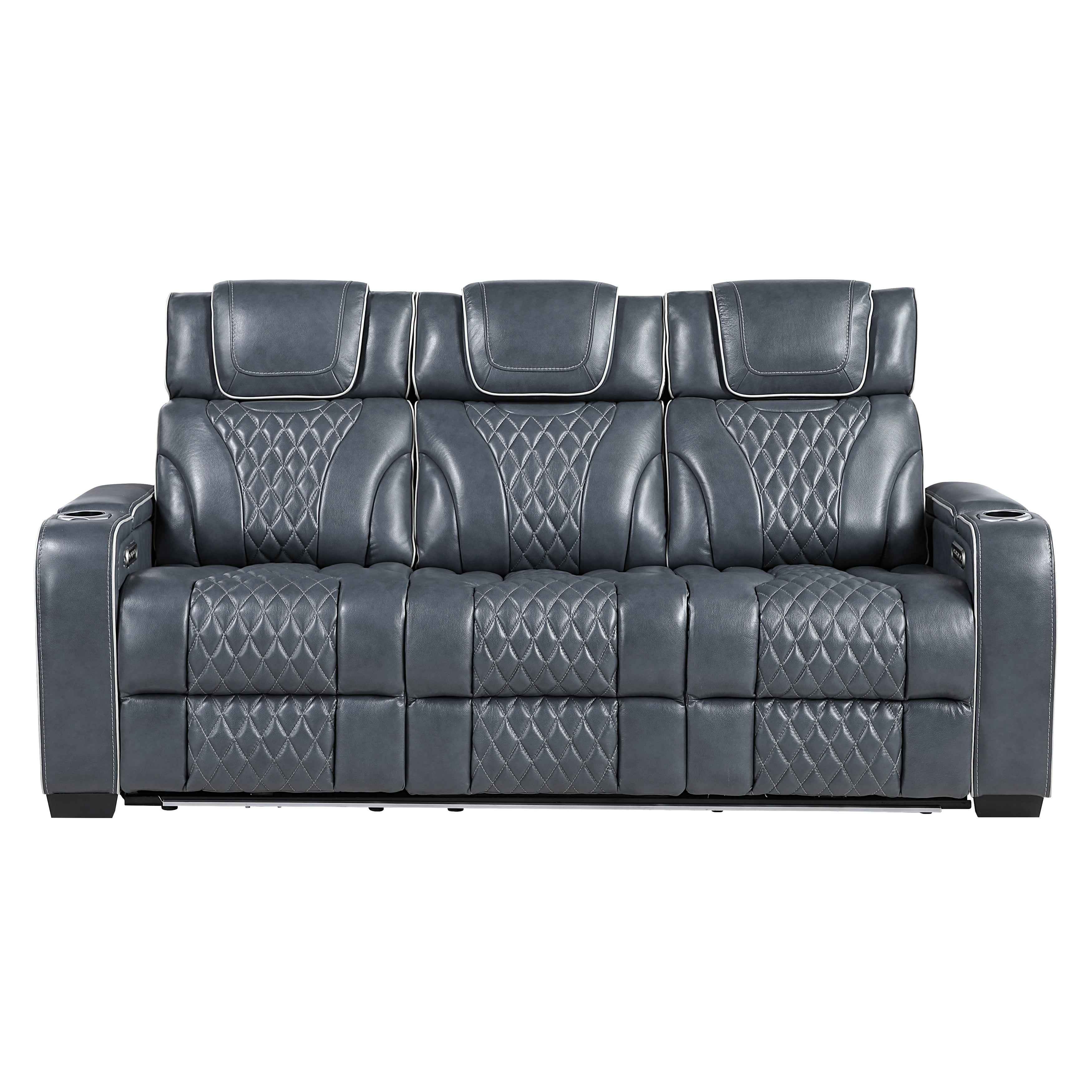 Apex Blue 3-Piece Leather Power Reclining Living Room Sets - Image 2