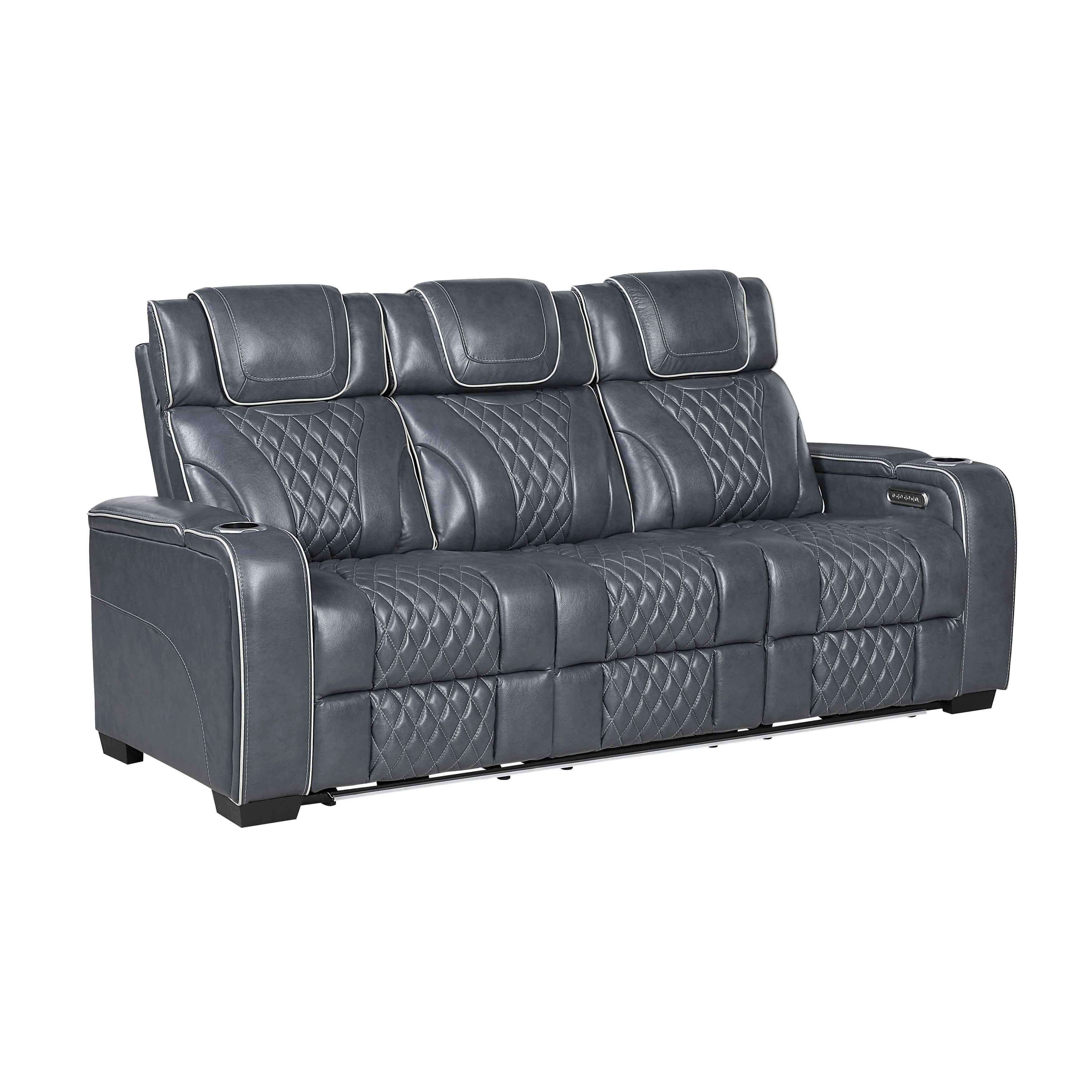 Apex Blue 3-Piece Leather Power Reclining Living Room Sets - Image 3