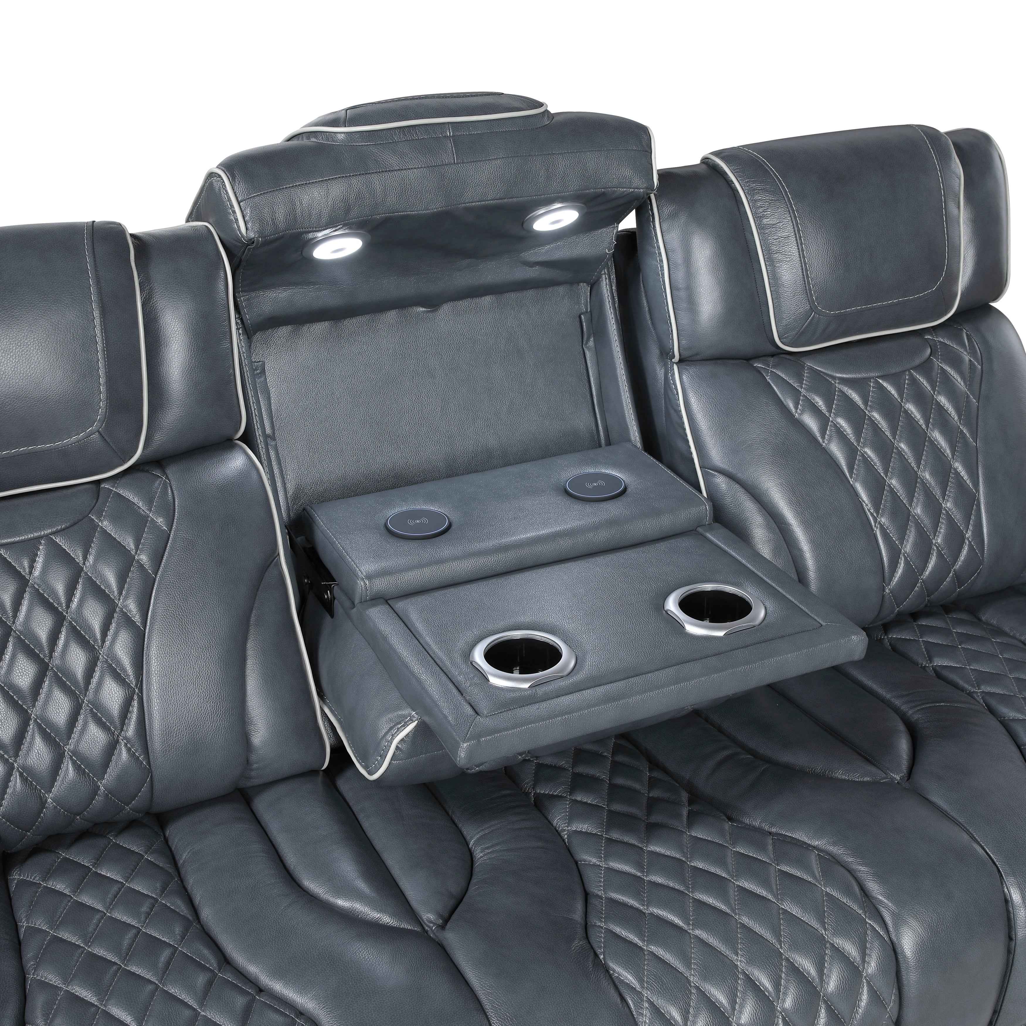 Apex Blue 3-Piece Leather Power Reclining Living Room Sets - Image 7