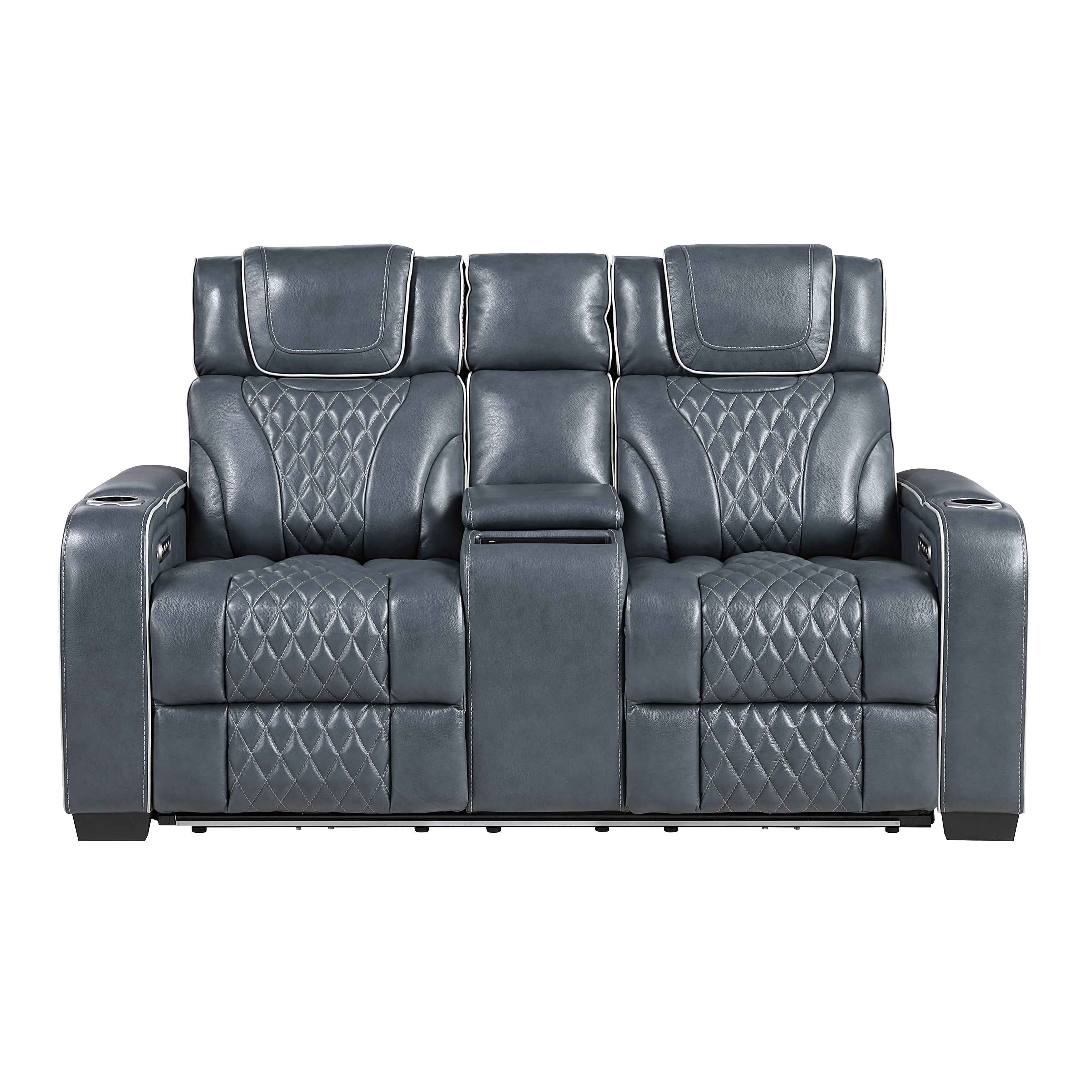 Apex Blue 3-Piece Leather Power Reclining Living Room Sets - Image 9