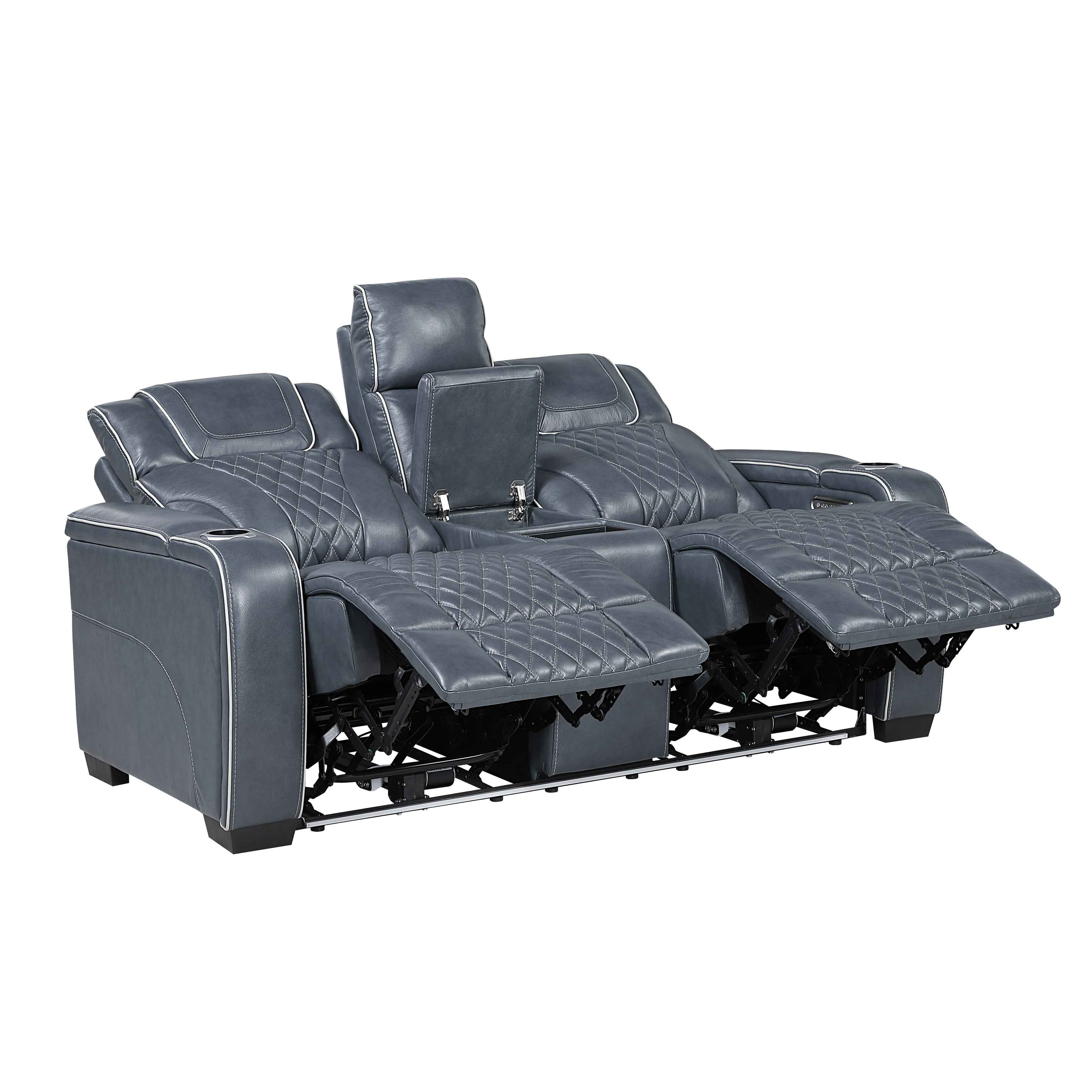 Apex Blue Leather Power Double Reclining Loveseat - Image 5