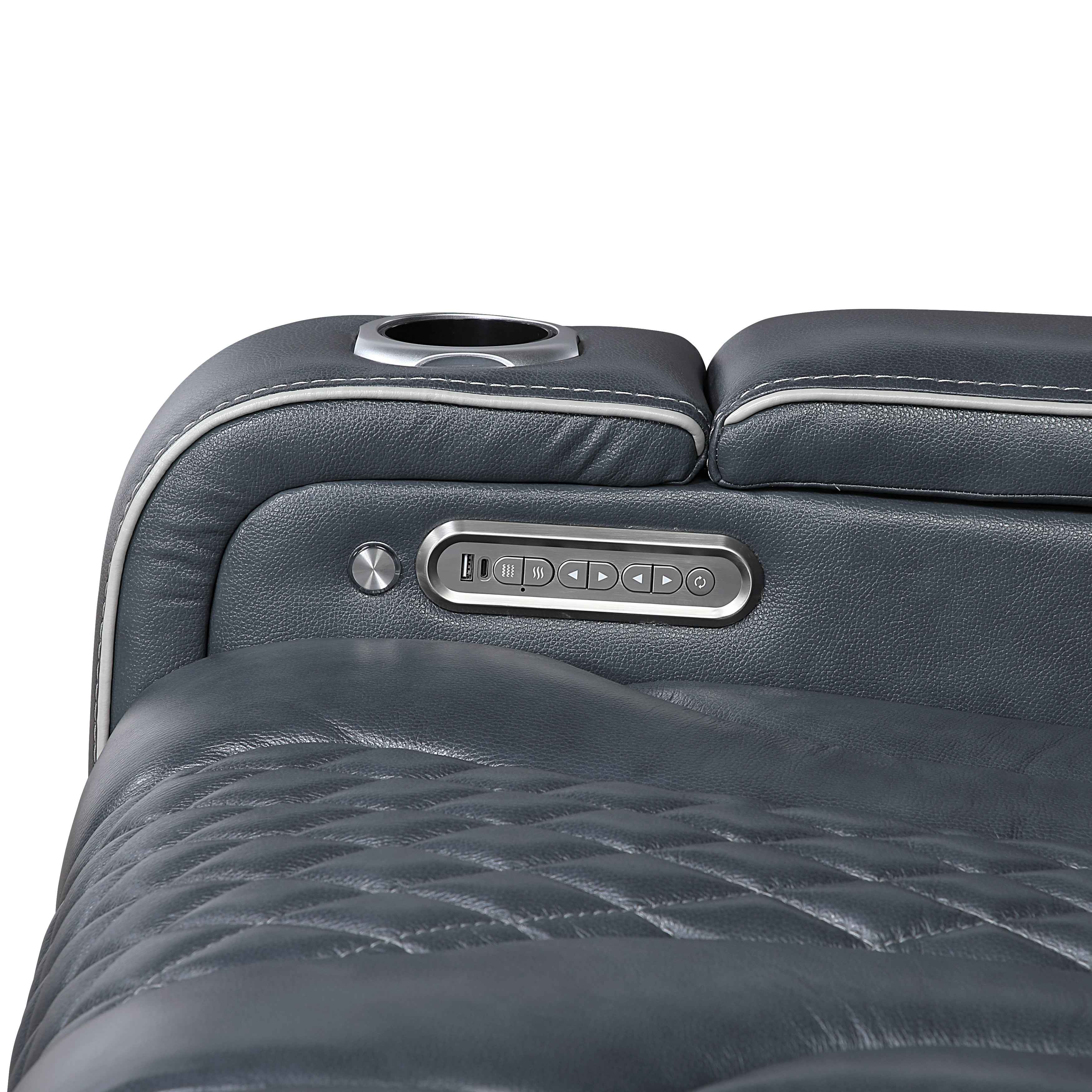 Apex Blue Leather Power Double Reclining Loveseat - Image 8