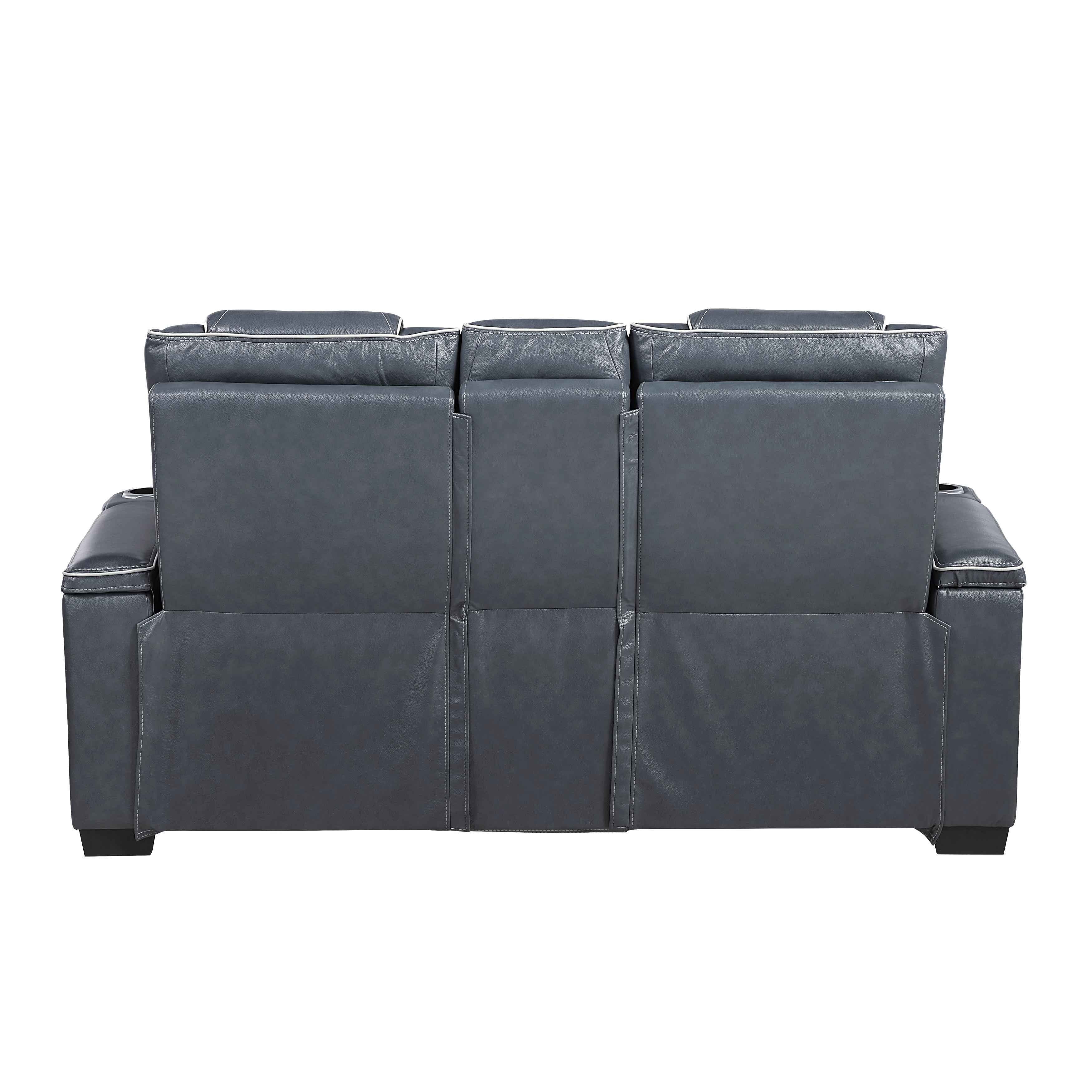 Apex Blue Leather Power Double Reclining Sofa - Image 20