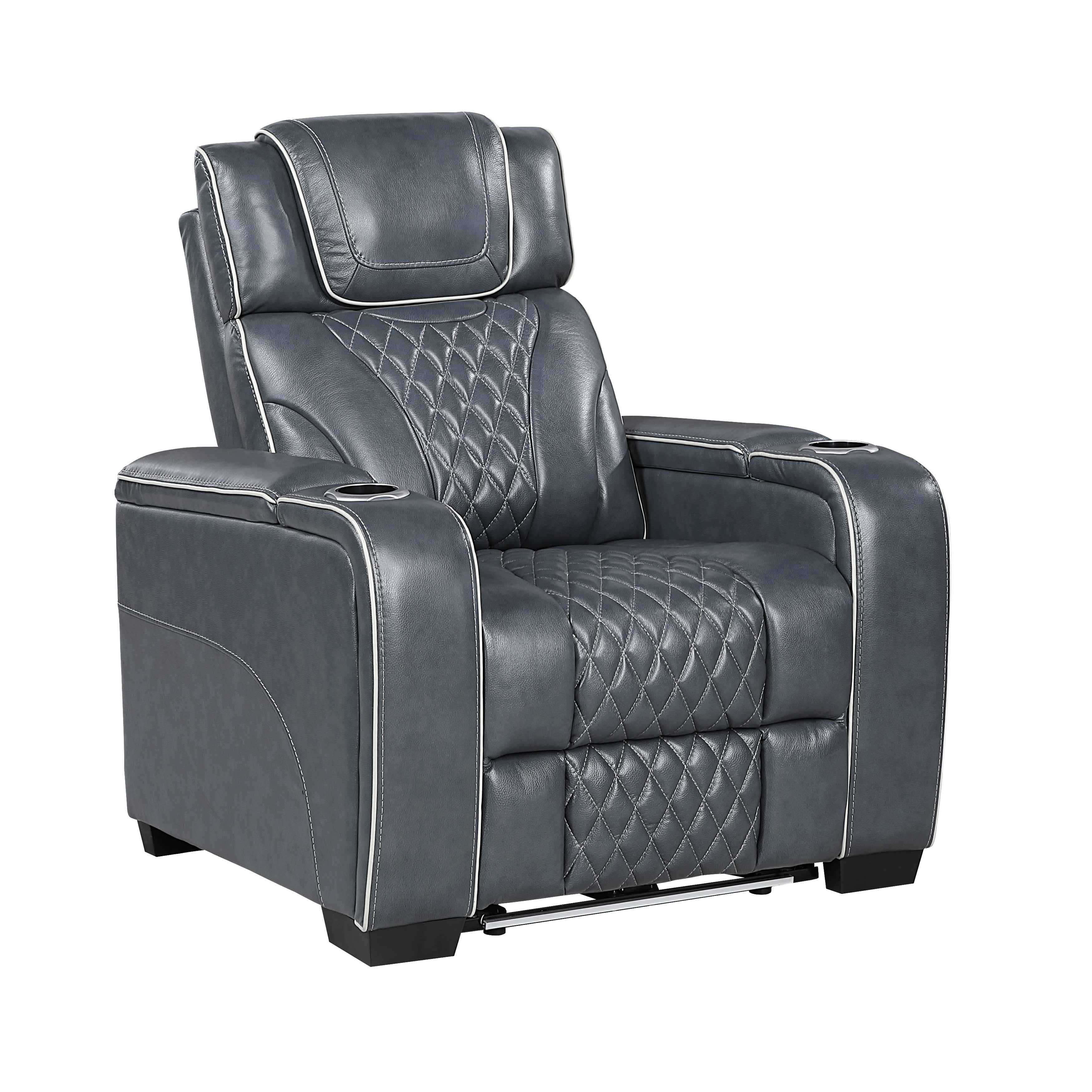 Apex Blue Leather Power Reclining Chair - Image 2