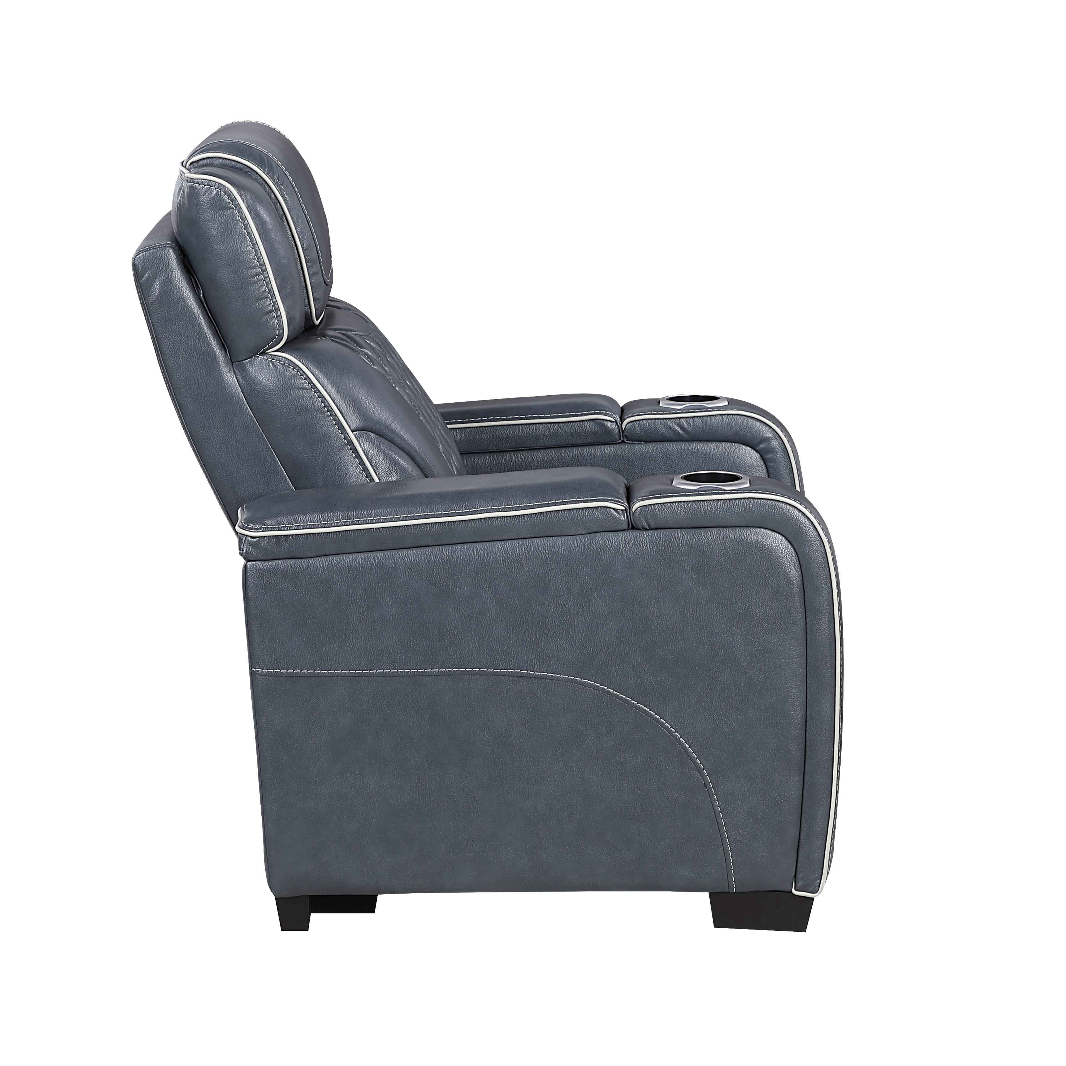 Apex Blue Leather Power Reclining Chair - Image 3