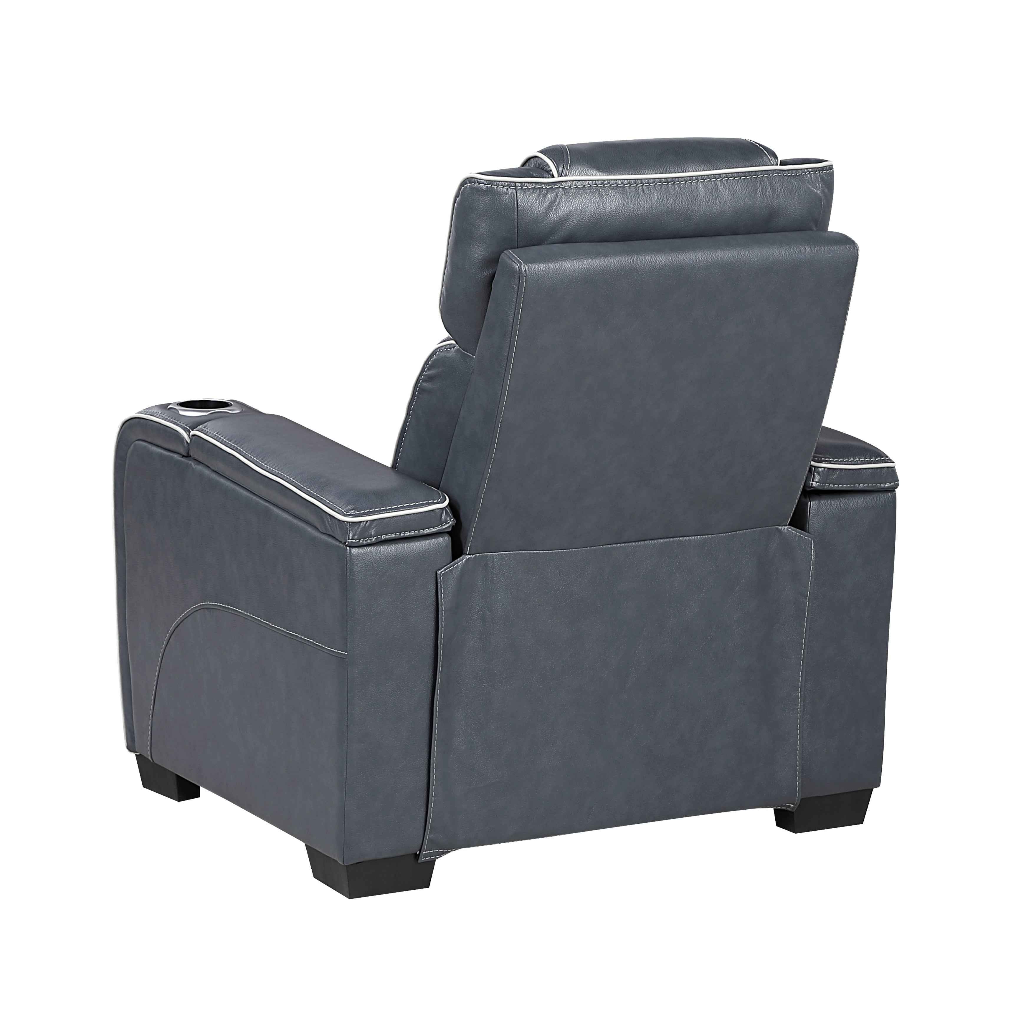 Apex Blue Leather Power Reclining Chair - Image 4