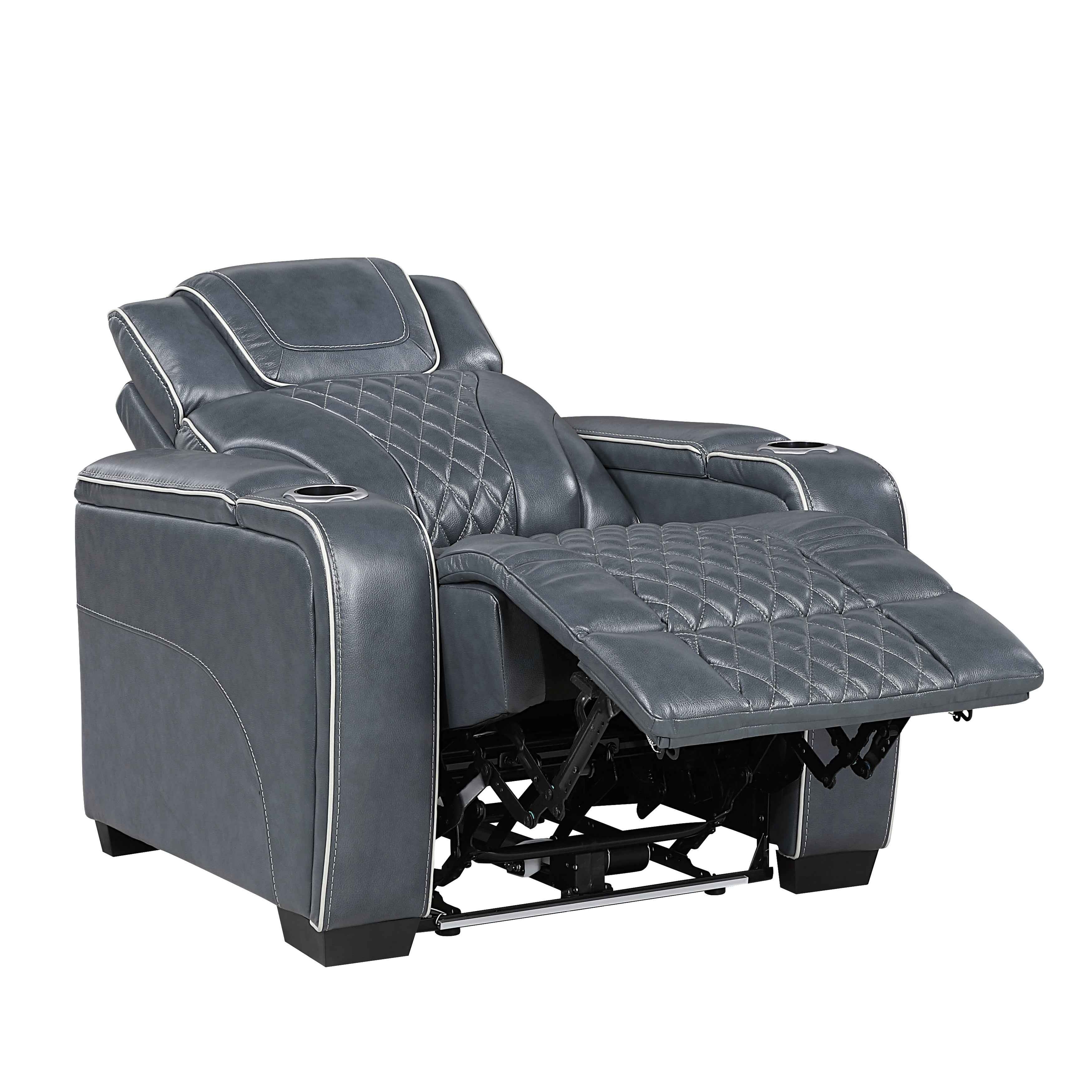 Apex Blue Leather Power Reclining Chair - Image 8