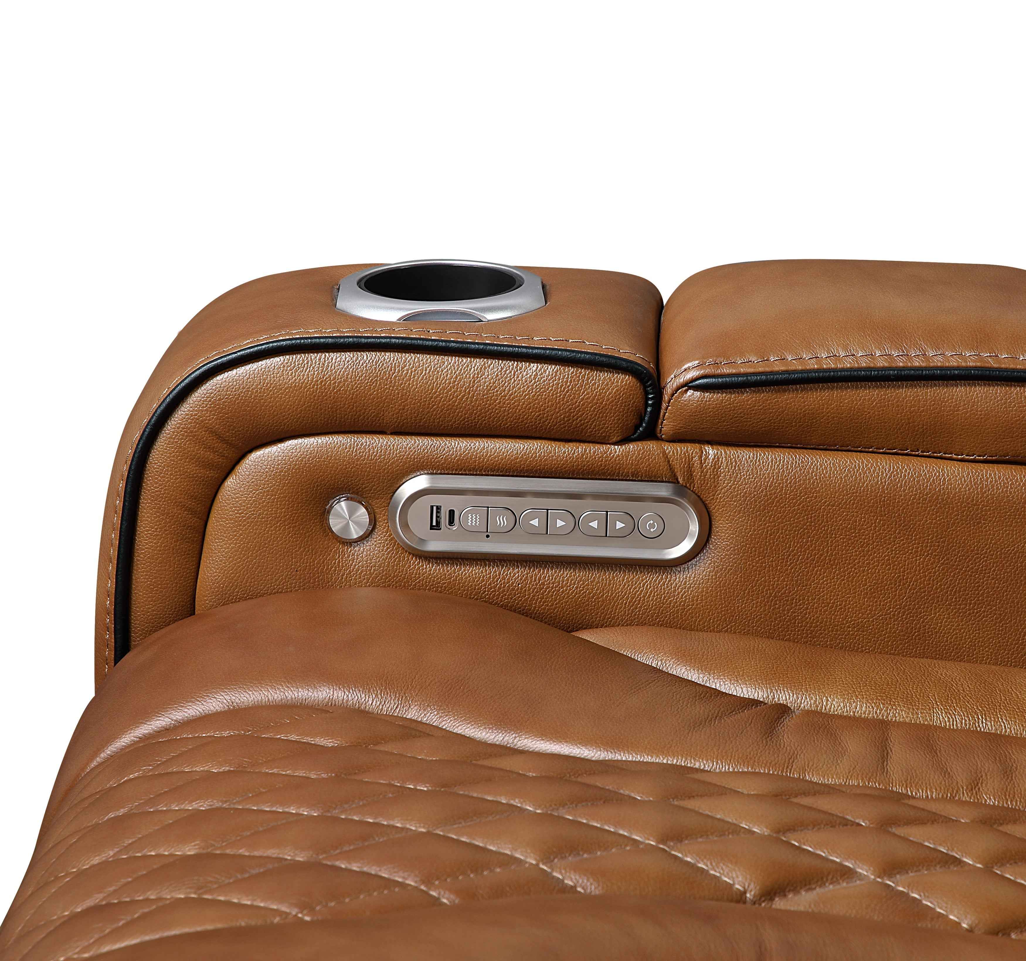 Apex Brown Leather Power Double Reclining Sofa - Image 8