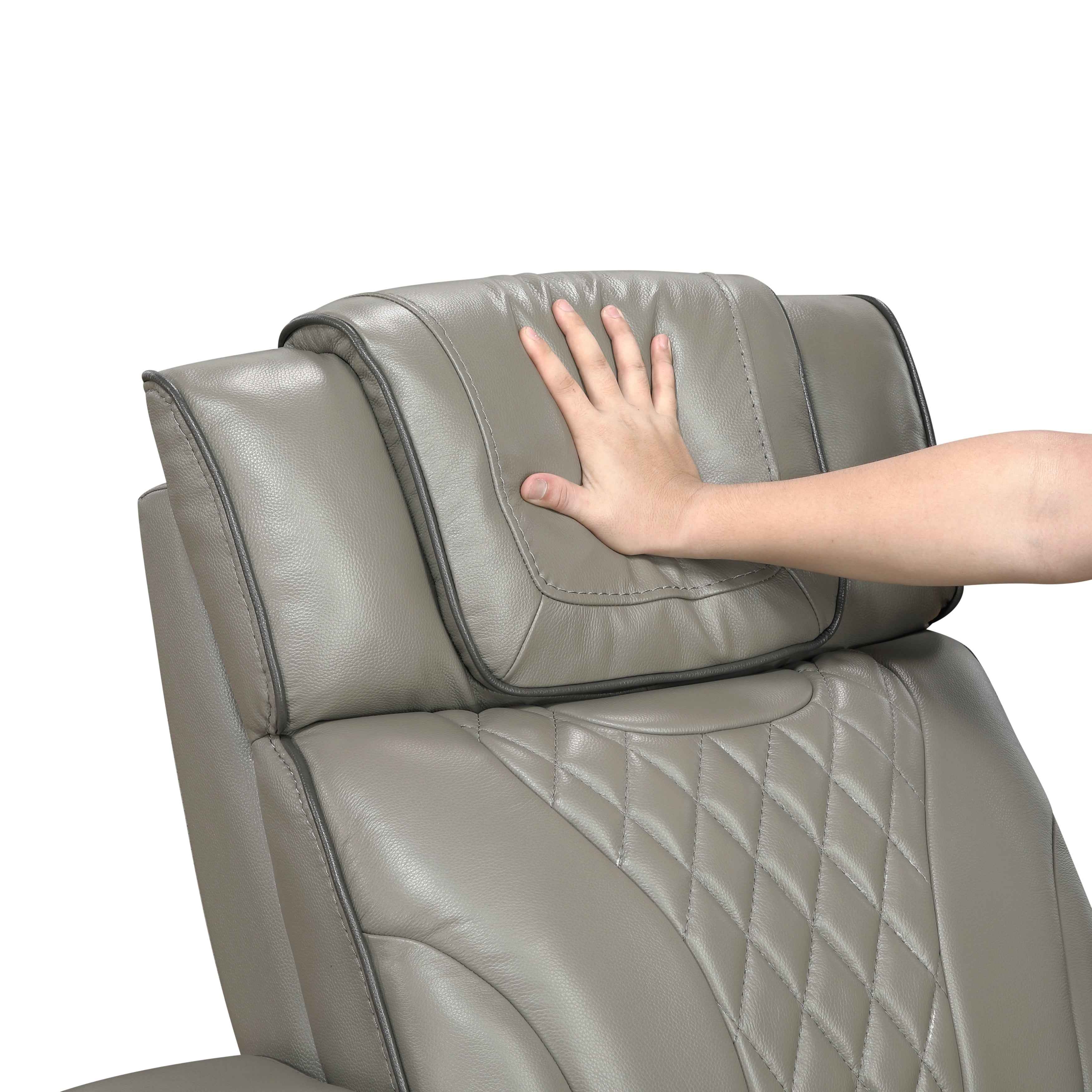 Apex Gray Leather Power Double Reclining Sofa - Image 11