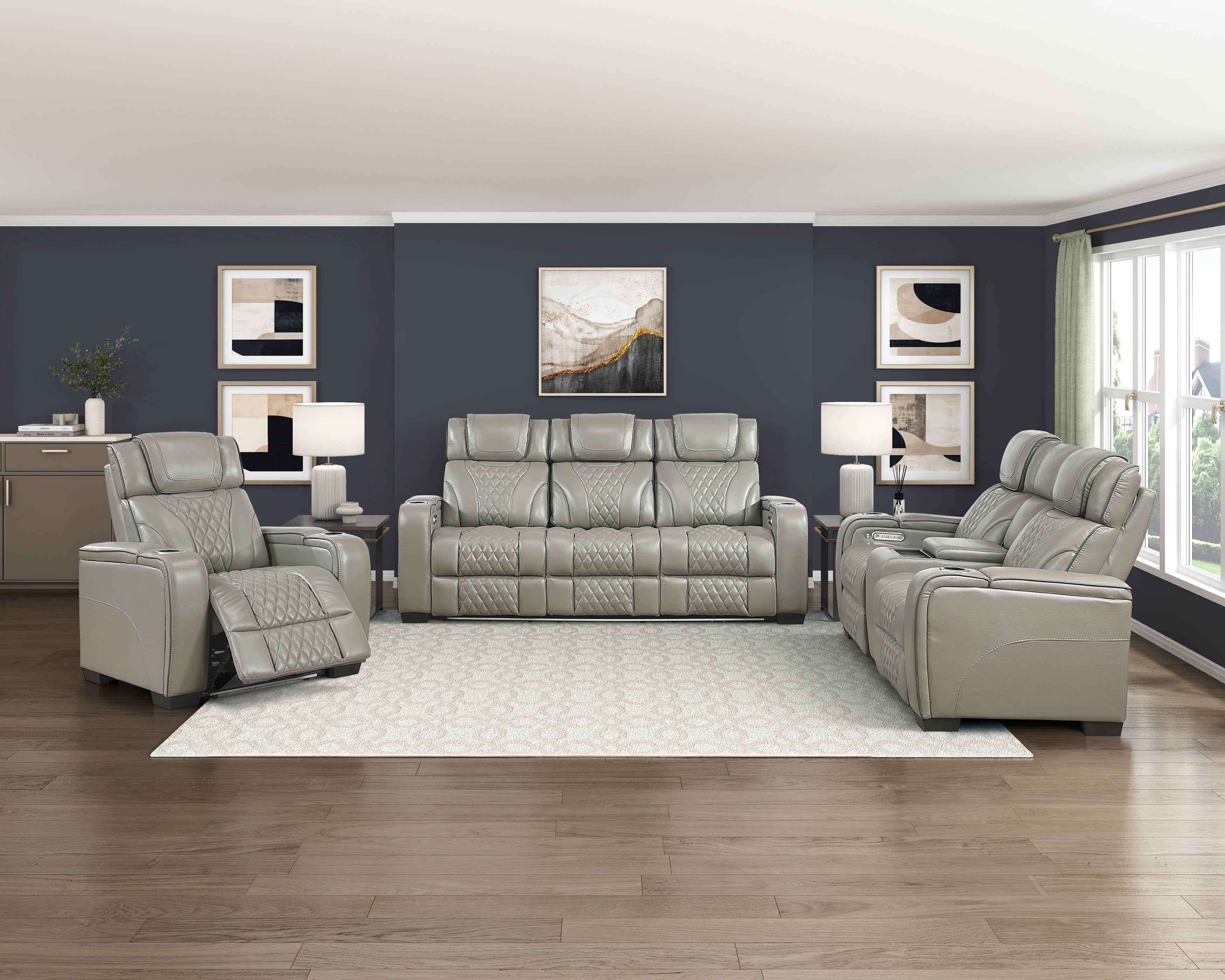 Apex Gray Leather Power Reclining Chair - Image 17