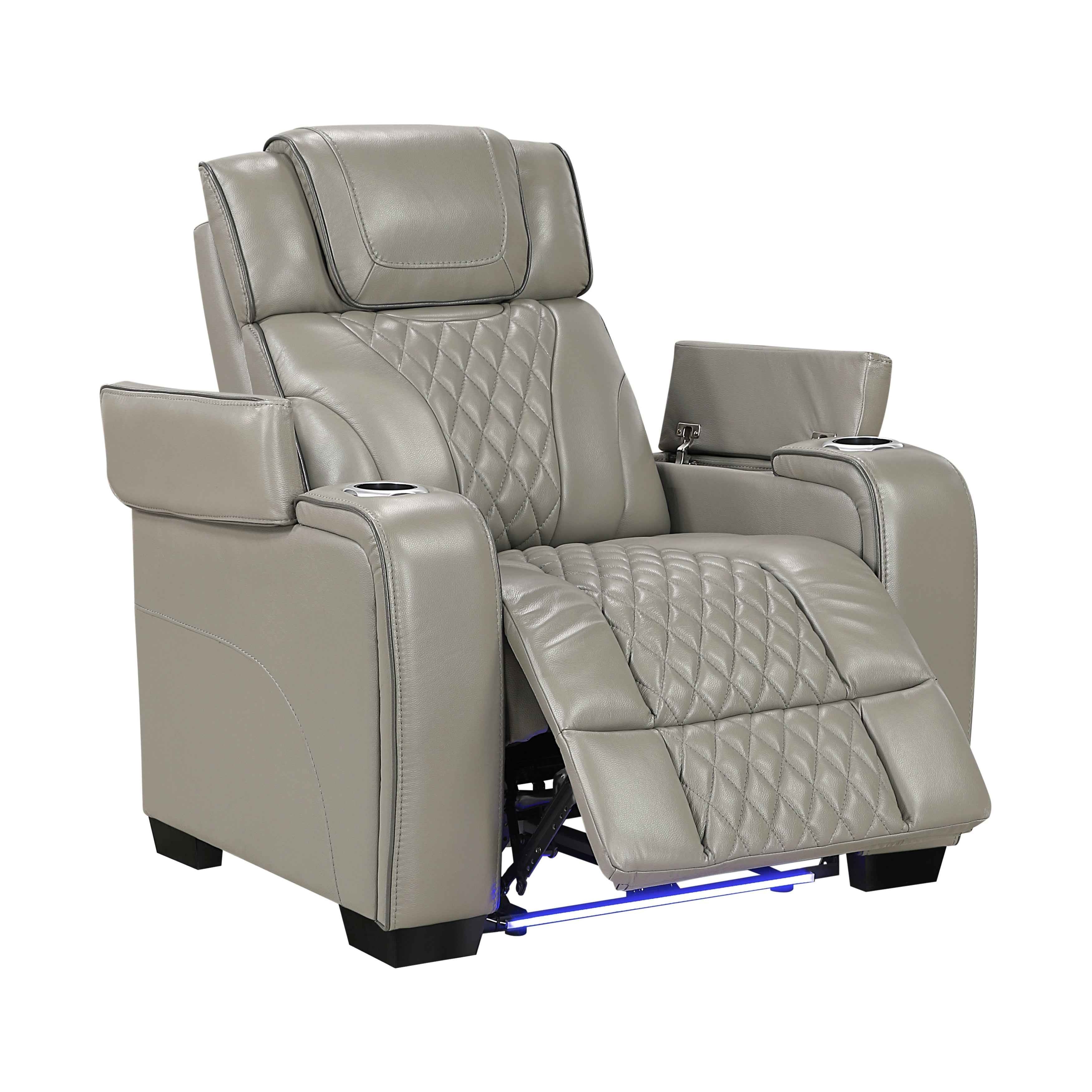 Apex Gray Leather Power Reclining Chair - Image 7