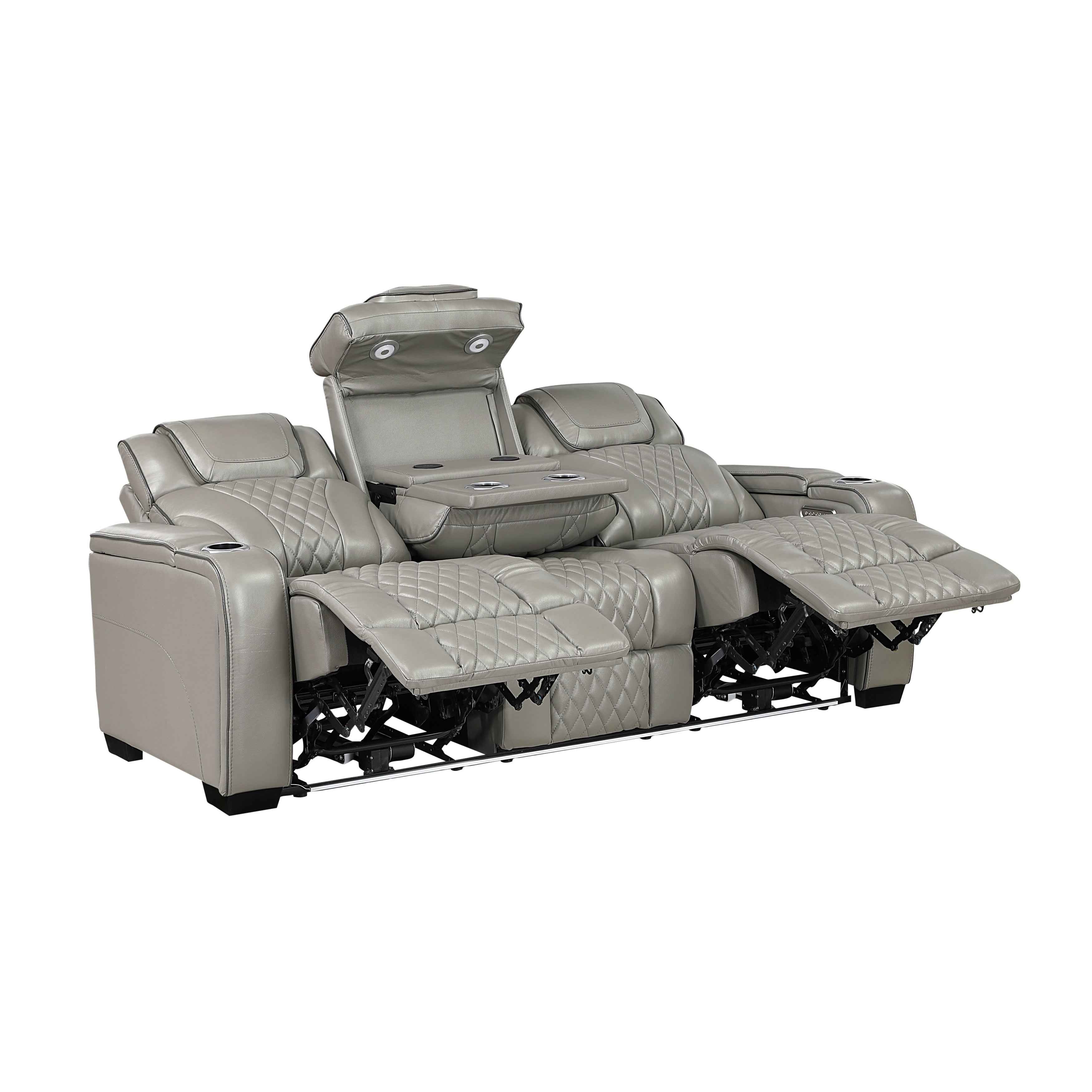 Apex Gray Leather Power Reclining Living Room Set - Image 6