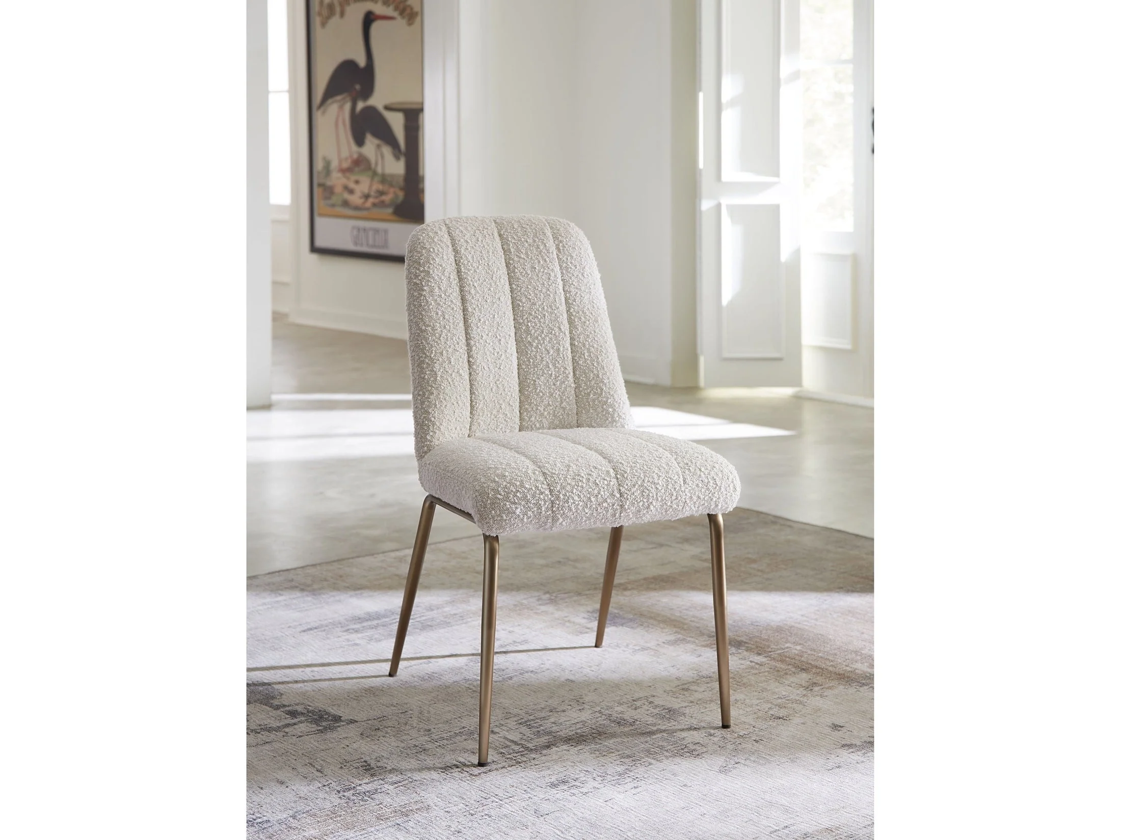 Apollo Upholstered Dining Chair in Ricotta Boucle and Brushed Bronze Metal (Set of 2)