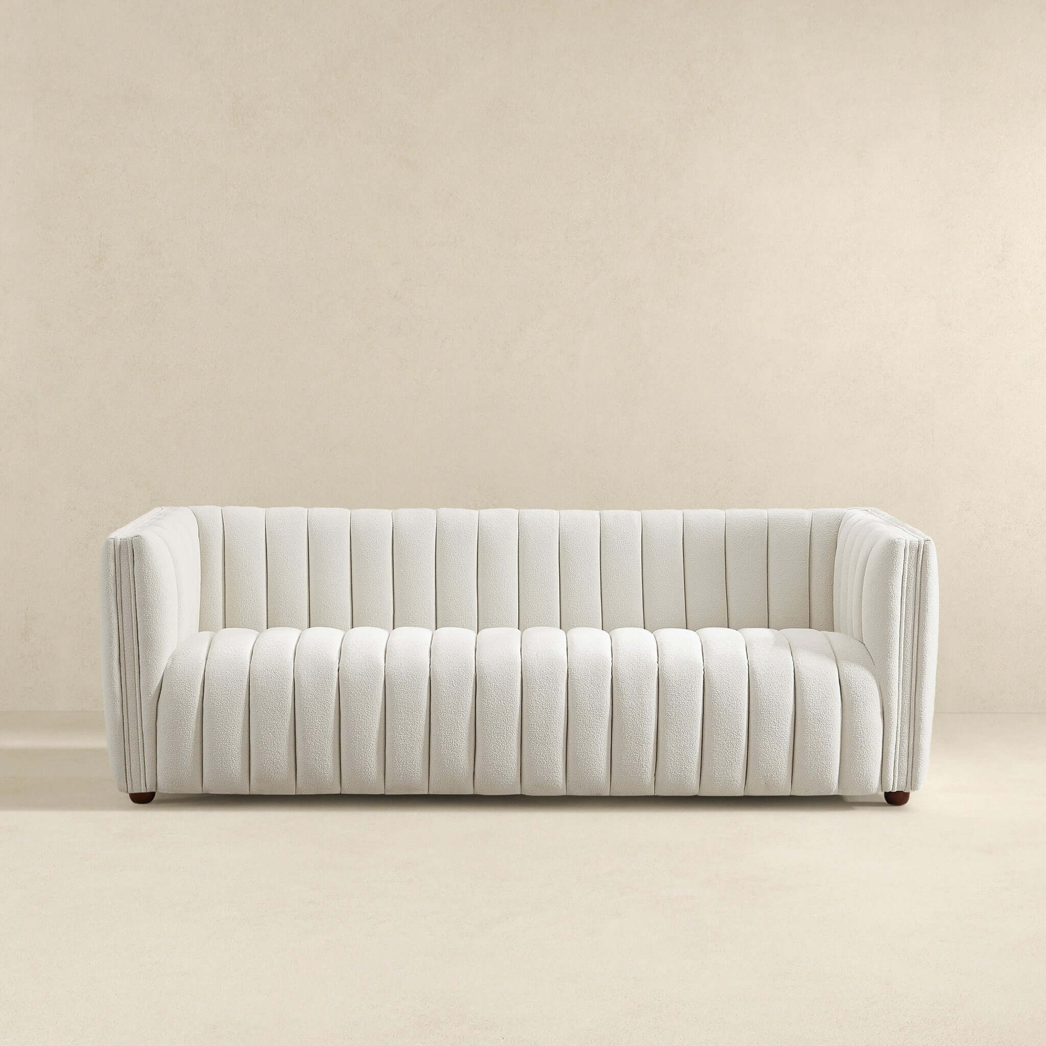 April Mid Century Modern Luxury Tight Back Beige Boucle Couch - Image 3