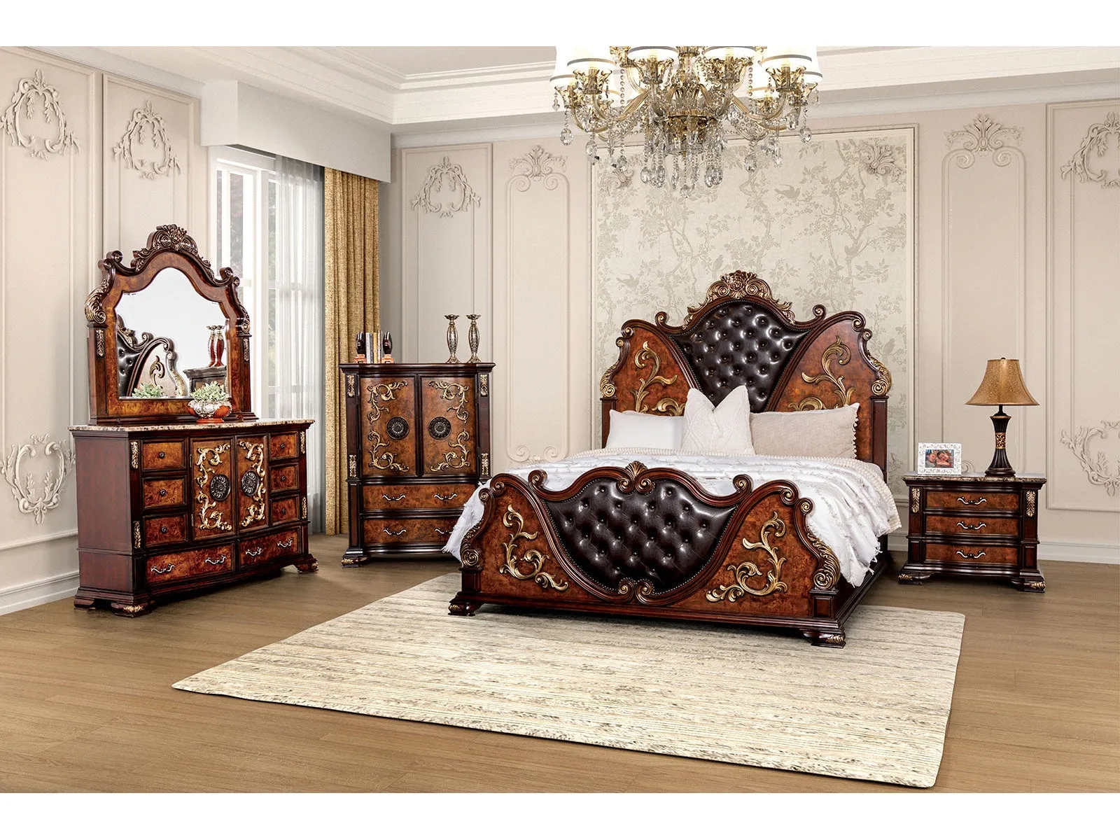 Aquilina Cherry/Oak 4-Piece Queen Bedroom Set