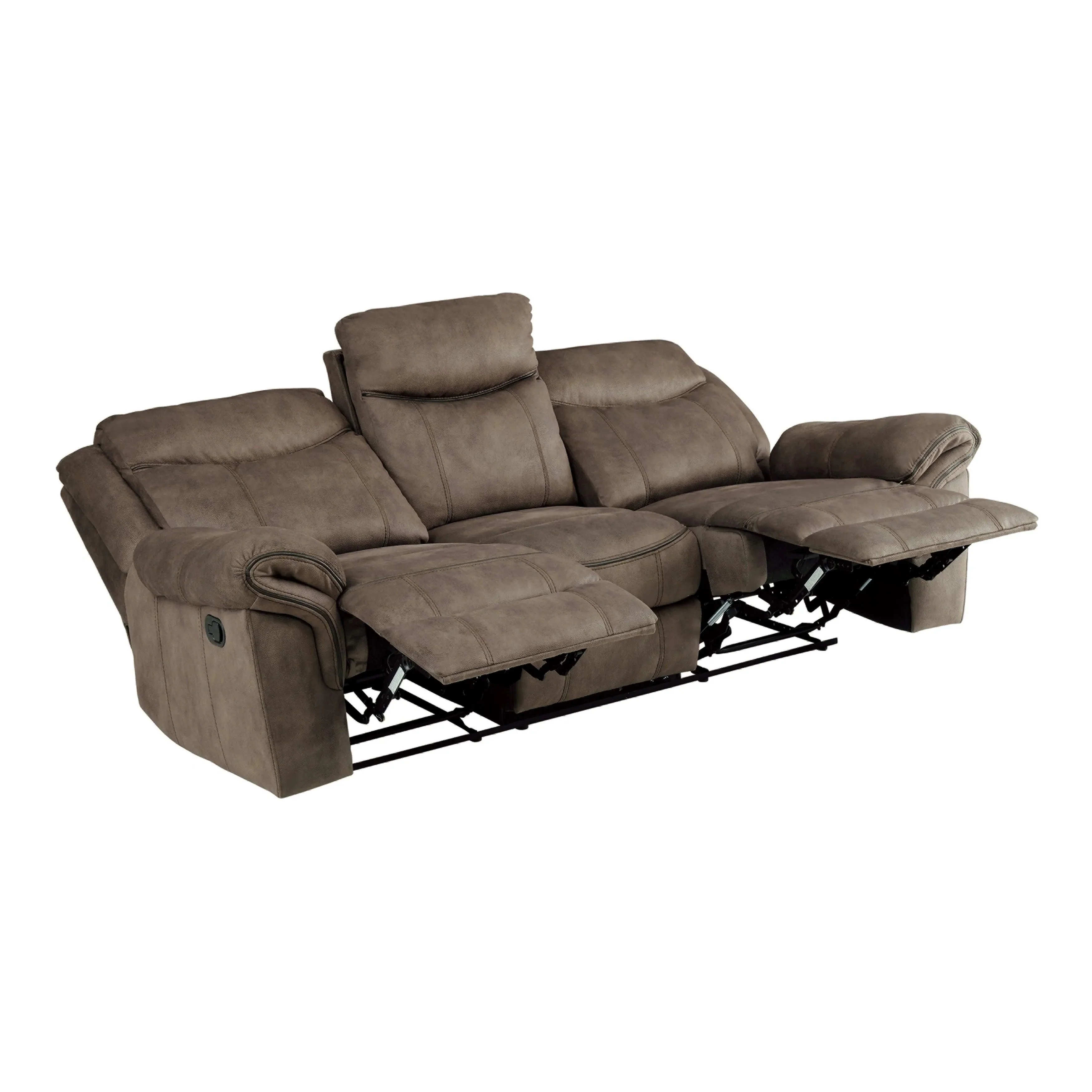 Aram Brown Fabric Double Reclining Sofa - Image 7