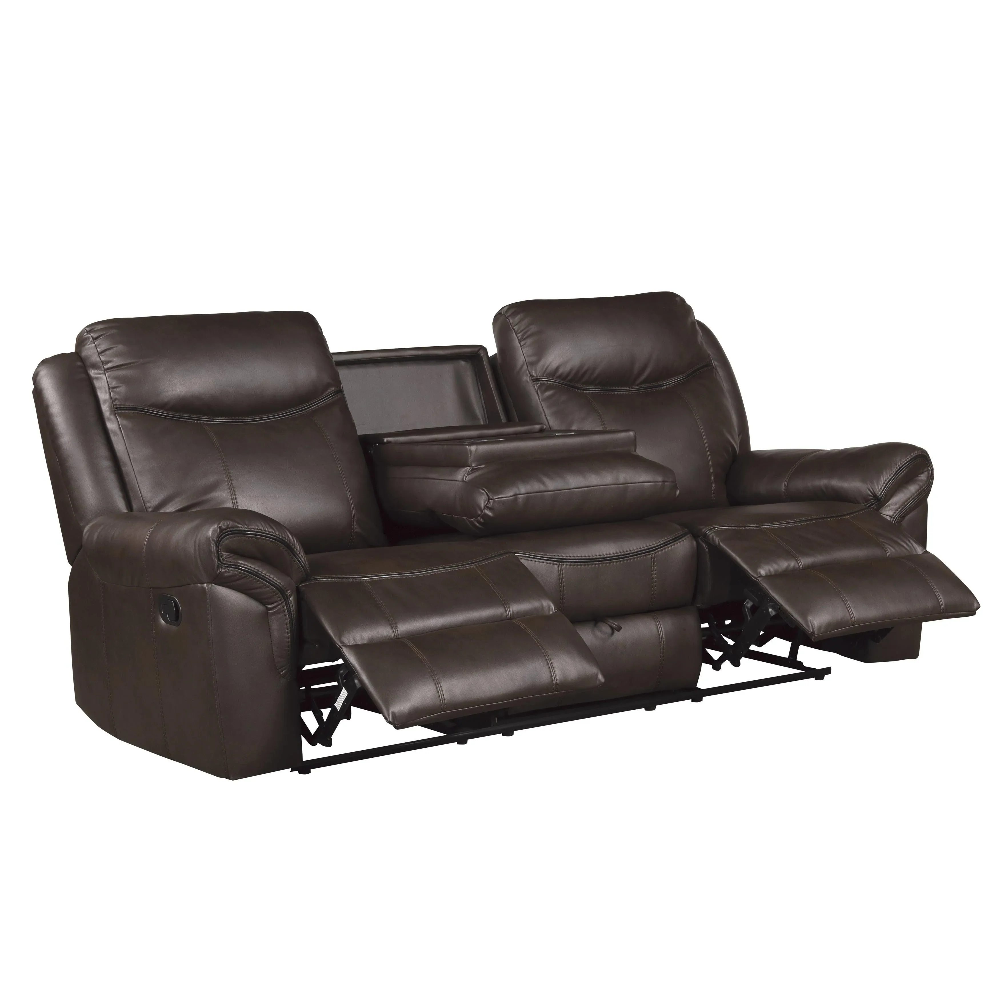 Aram Dark Brown Faux Leather Double Reclining Sofa - Image 8