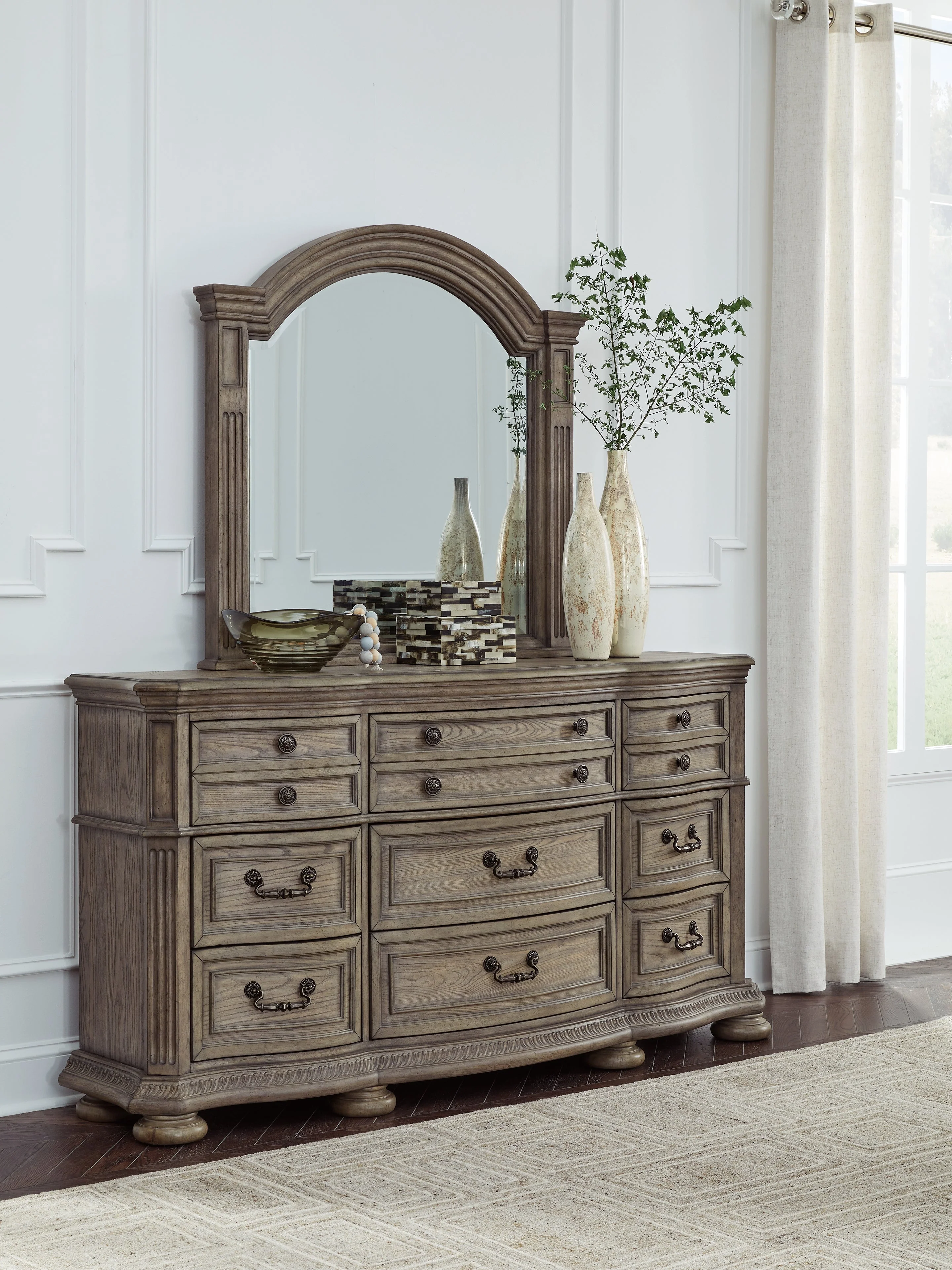Ardenfield Light Brown King Sleigh Bedroom Set with Dresser, Mirror and Nightstand - Image 13