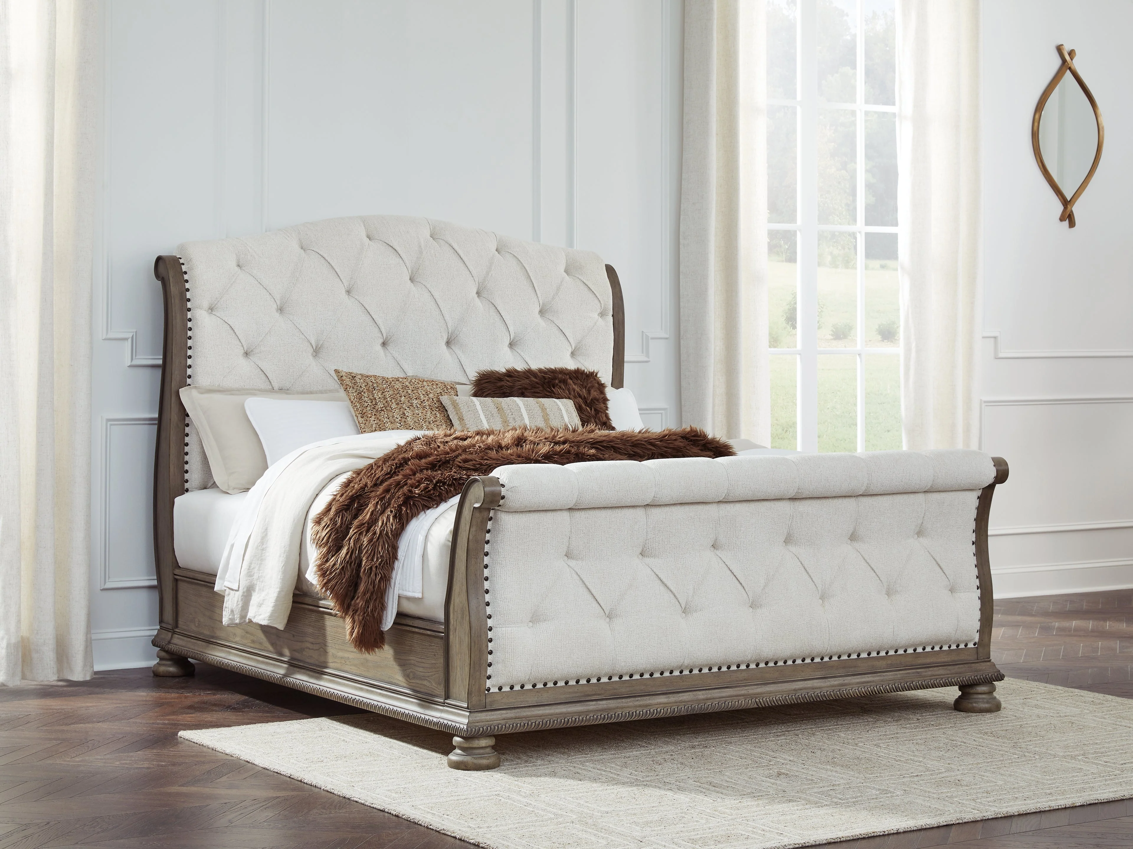 Ardenfield Light Brown King Sleigh Bedroom Set with Dresser, Mirror and Nightstand - Image 14