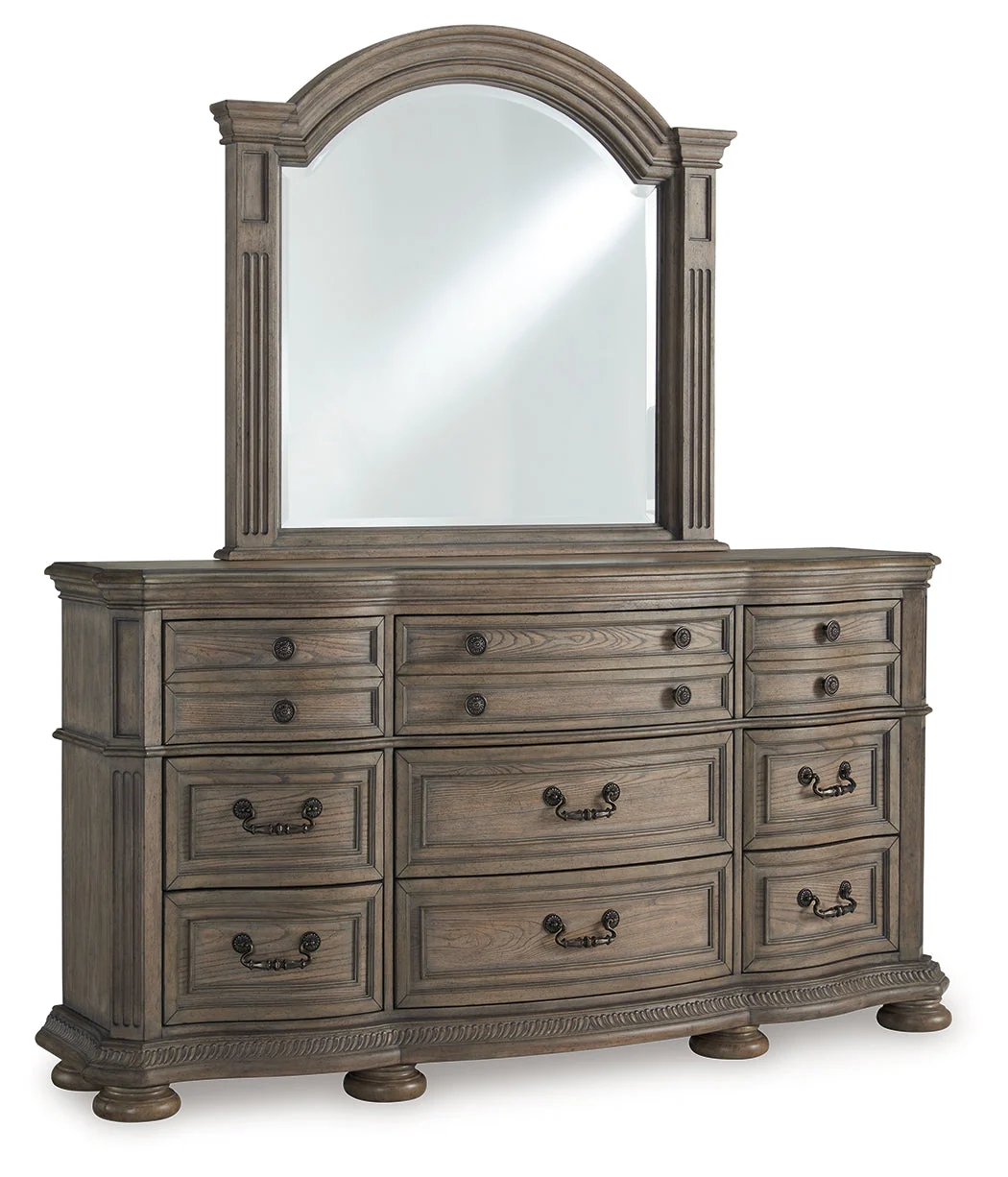 Ardenfield Light Brown King Sleigh Bedroom Set with Dresser, Mirror and Nightstand - Image 2