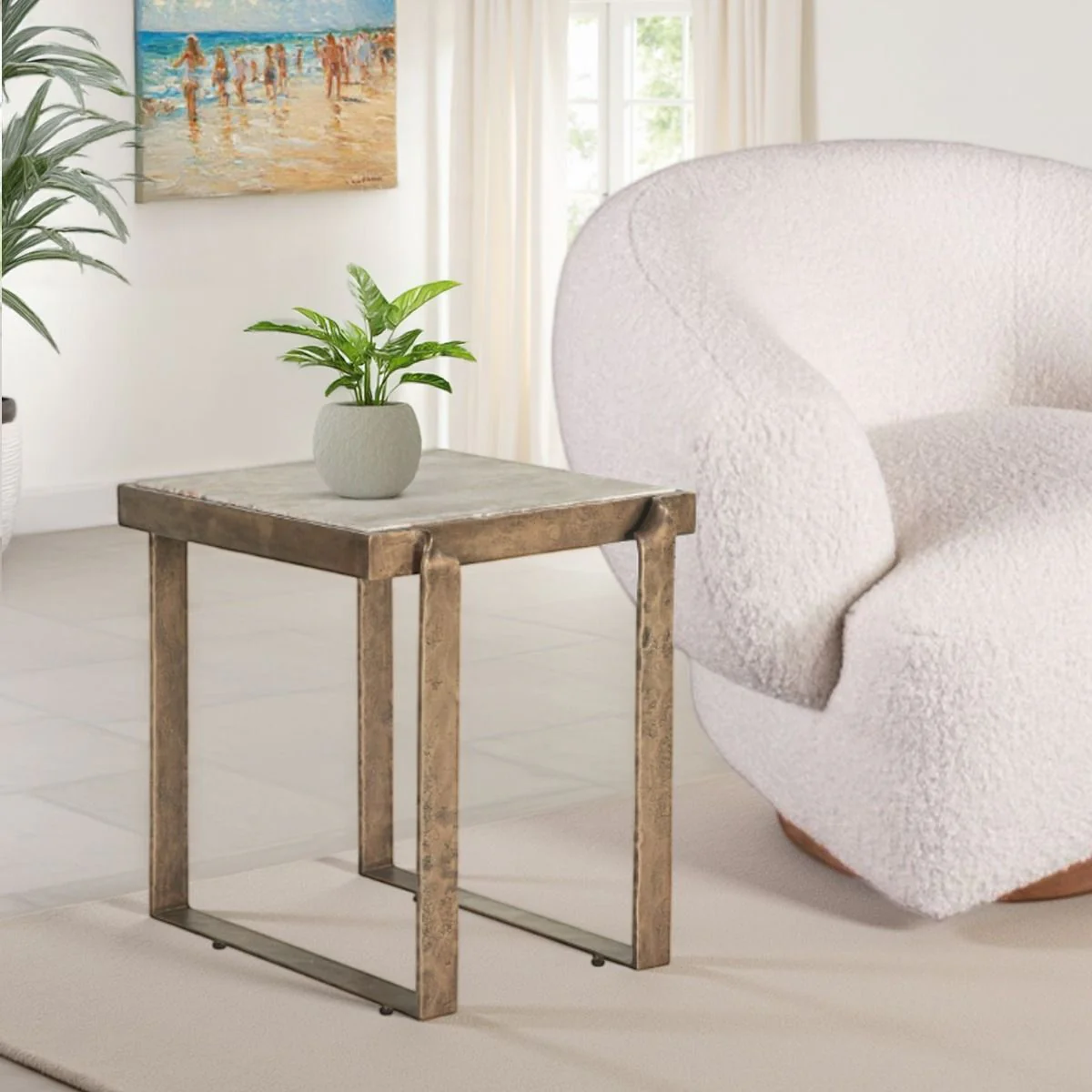 Argos 20" Side Table with Marble and Antique Brass - Image 3