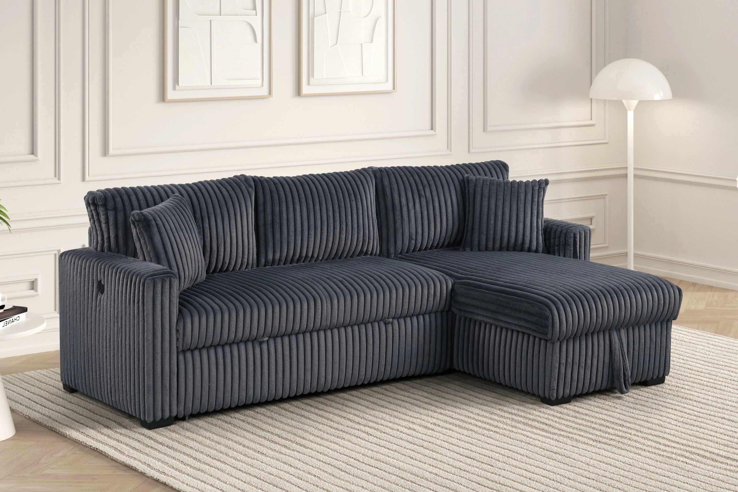 Aria Charcoal Sectional With Pull-Out Bed & Storage Chaise - Image 2