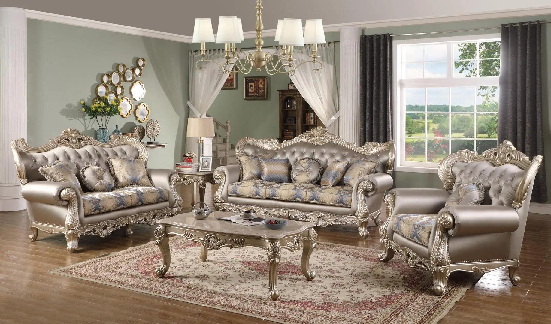 Ariel Transitional Silver Wood Finish Living Room Set