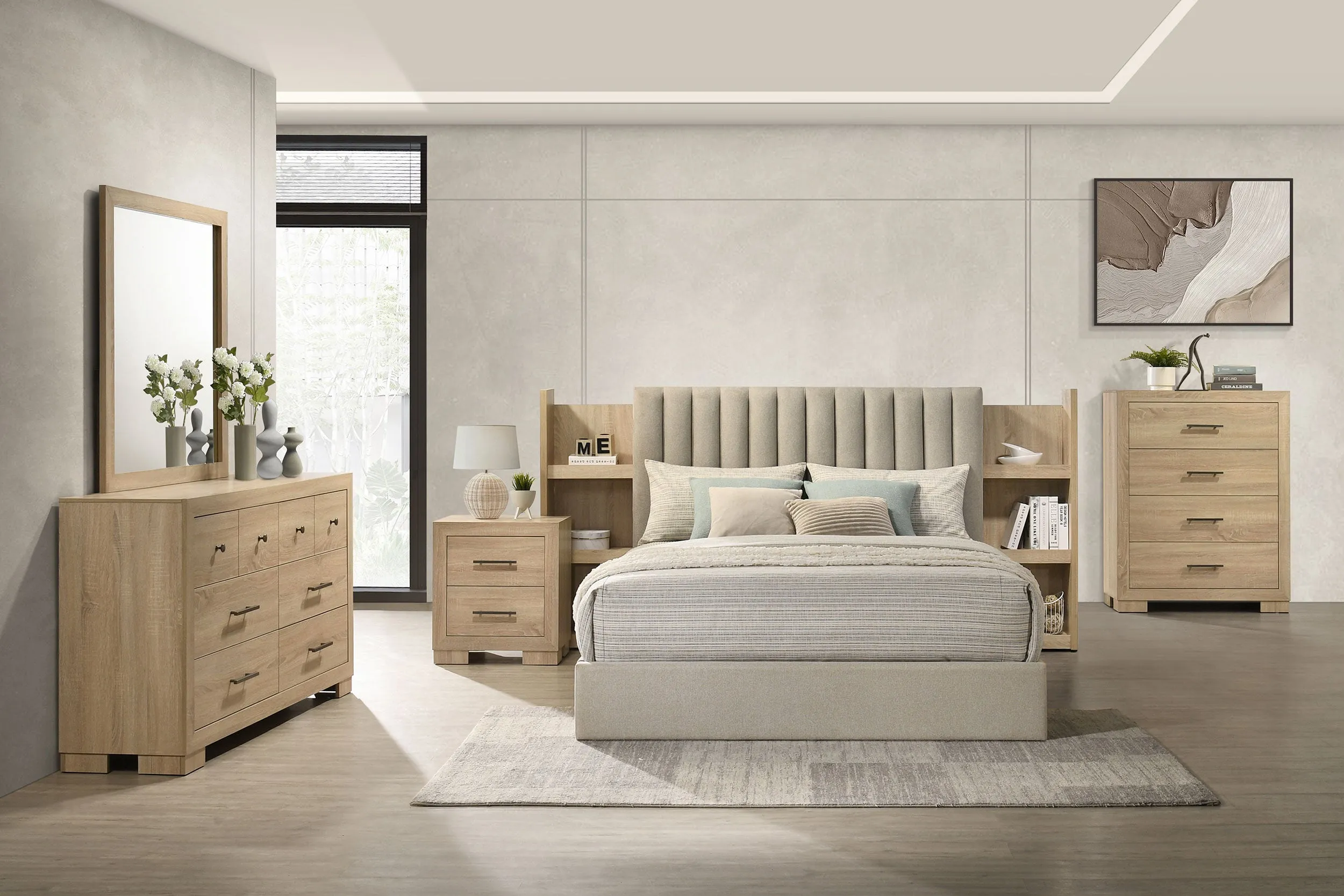 Arielle Light Oak 2-drawer Bedroom Nightstand with Casters - Image 10