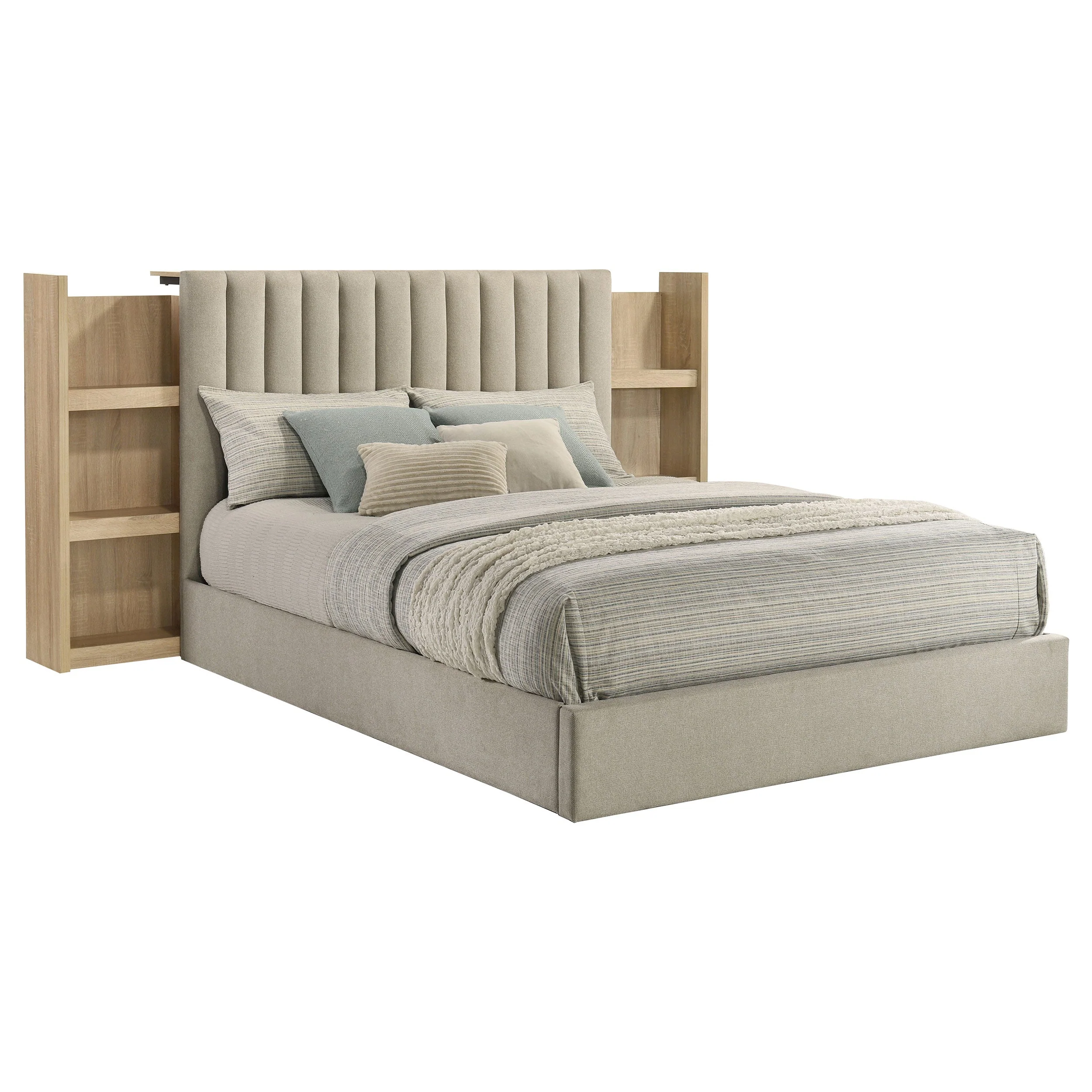 Arielle Light Oak Eastern King Bookcase Panel Storage Bed - Image 4
