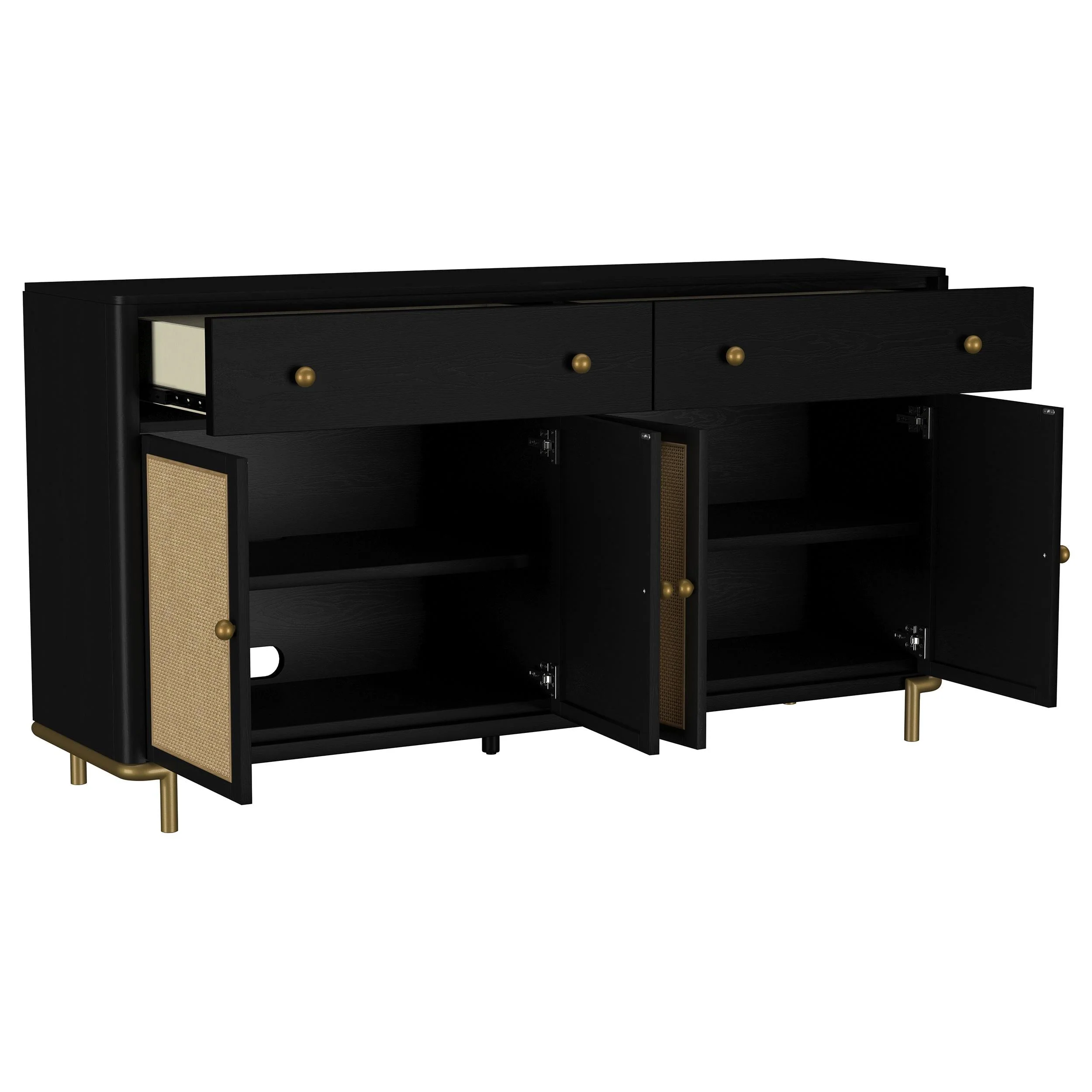 Arini Black 2-Drawer Cane Door Dining Sideboard Server - Image 5