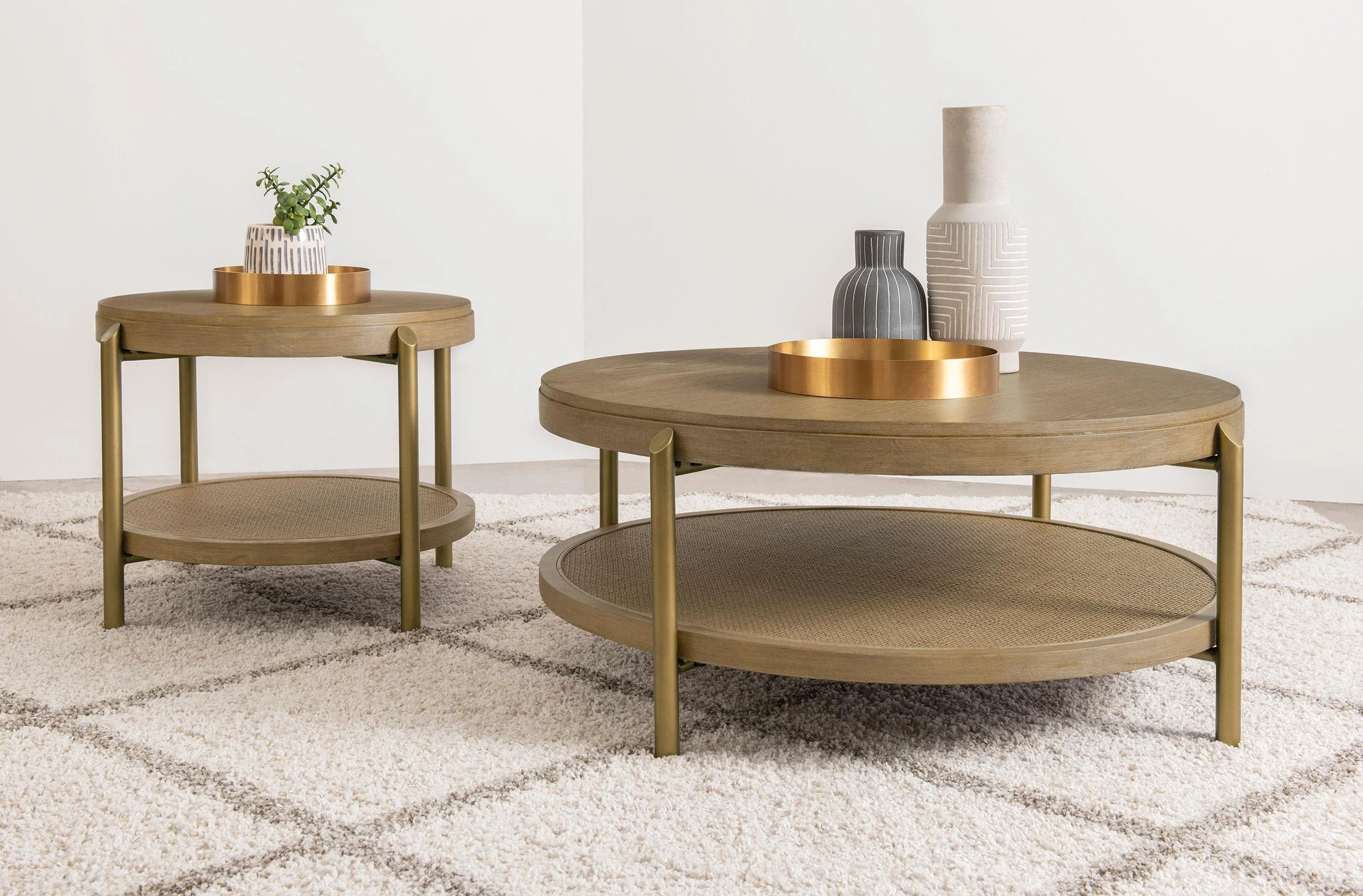 Arini Sand Wash 2-Piece Round Coffee and End Table Set