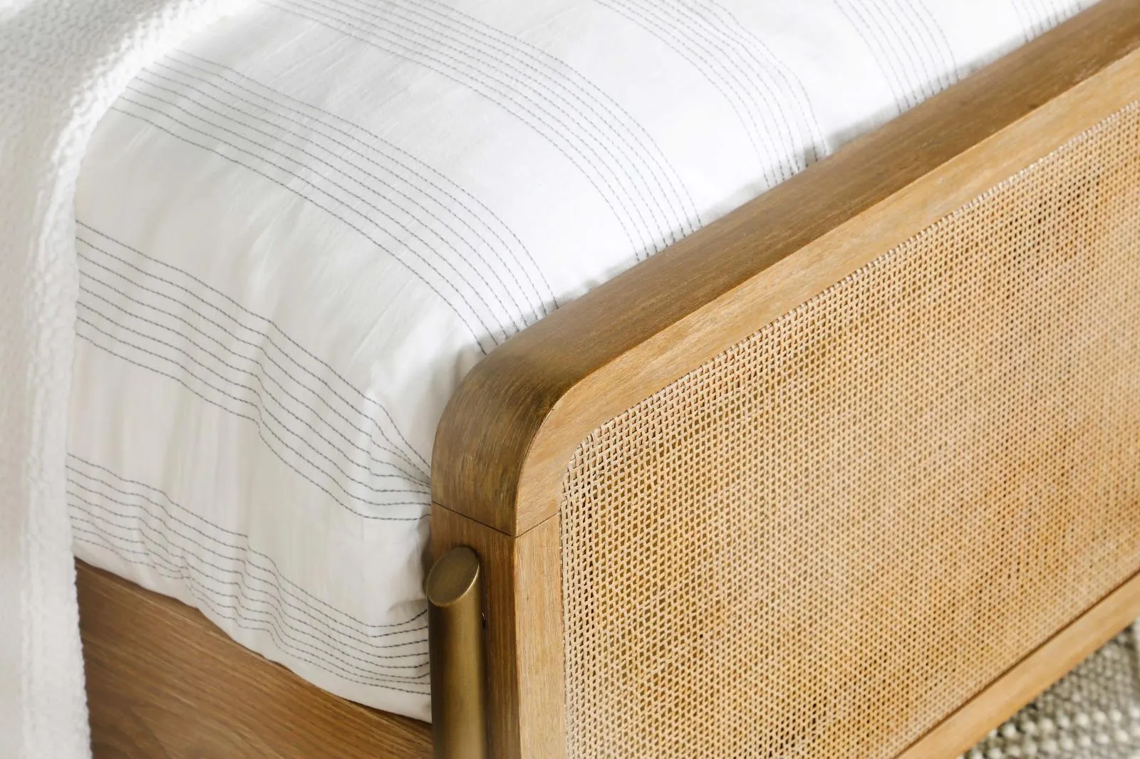 Arini Sand Wash and Natural Cane Upholstered Queen Panel Bed - Image 15