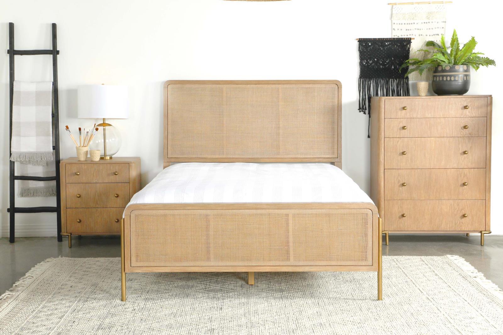 Arini Sand Wash/Natural Cane Upholstered Eastern King Panel Bed - Image 14