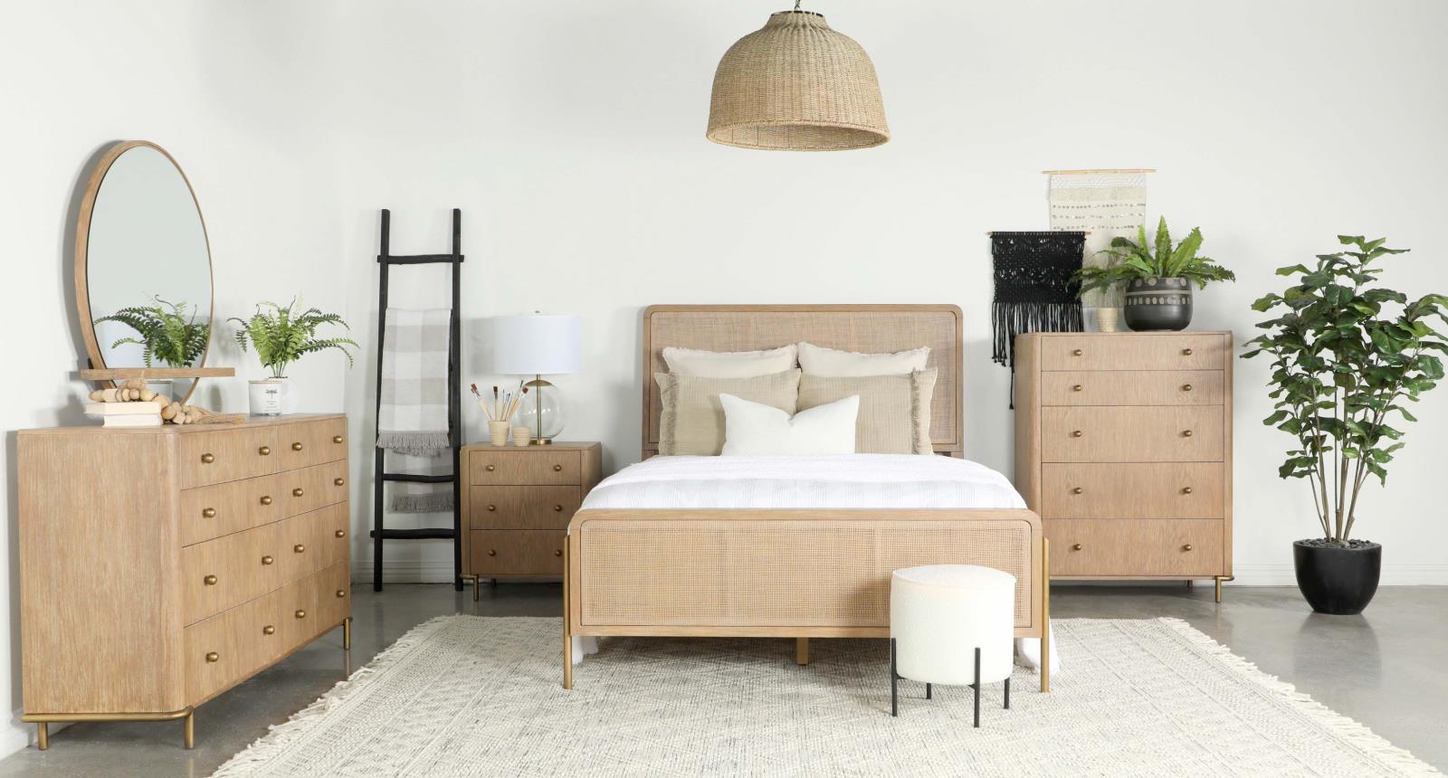 Arini Sand Wash/Natural Cane Upholstered Eastern King Panel Bed - Image 16