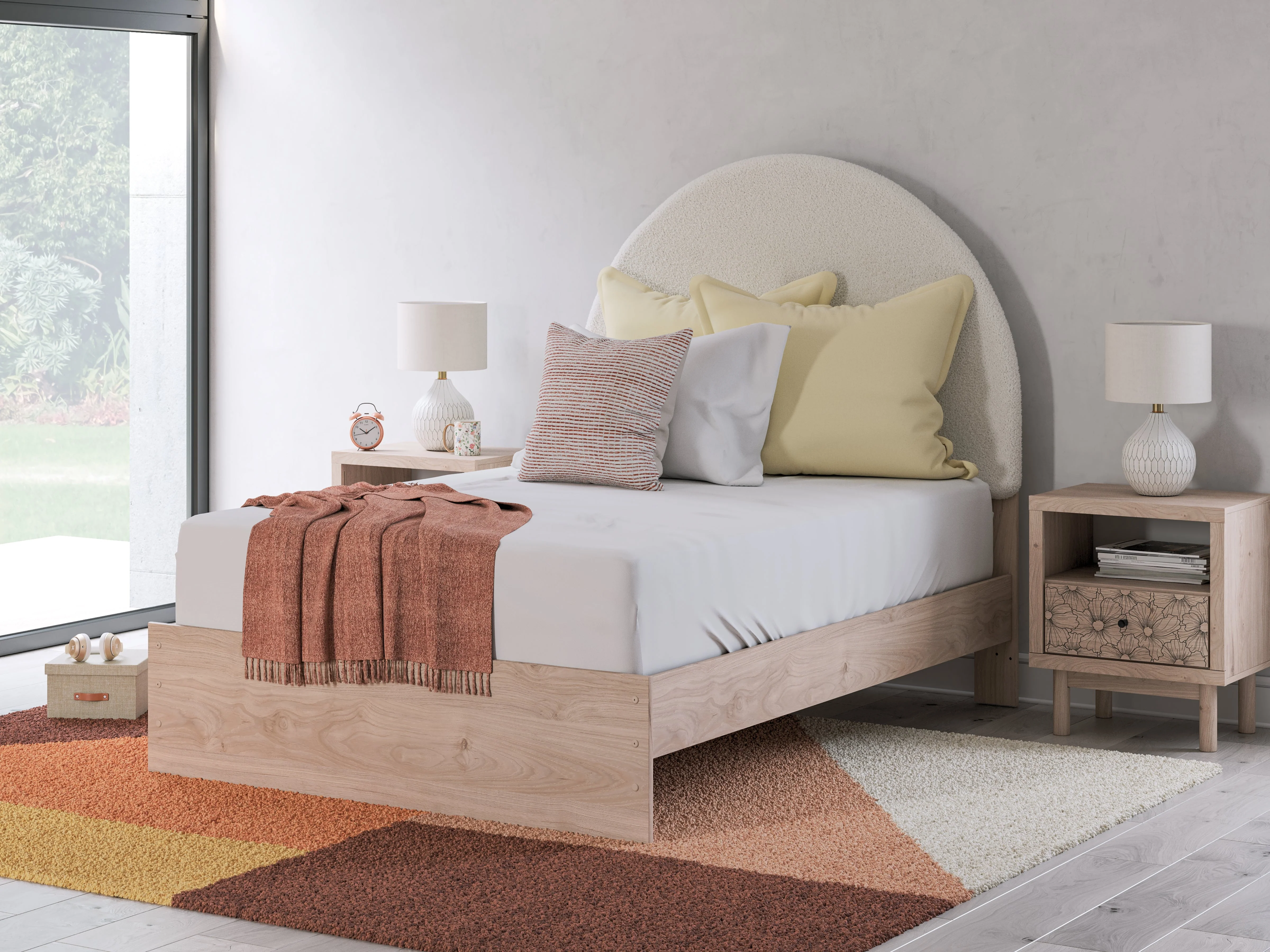 Arloster Tan/White Full Upholstered Platform Bed - Image 2