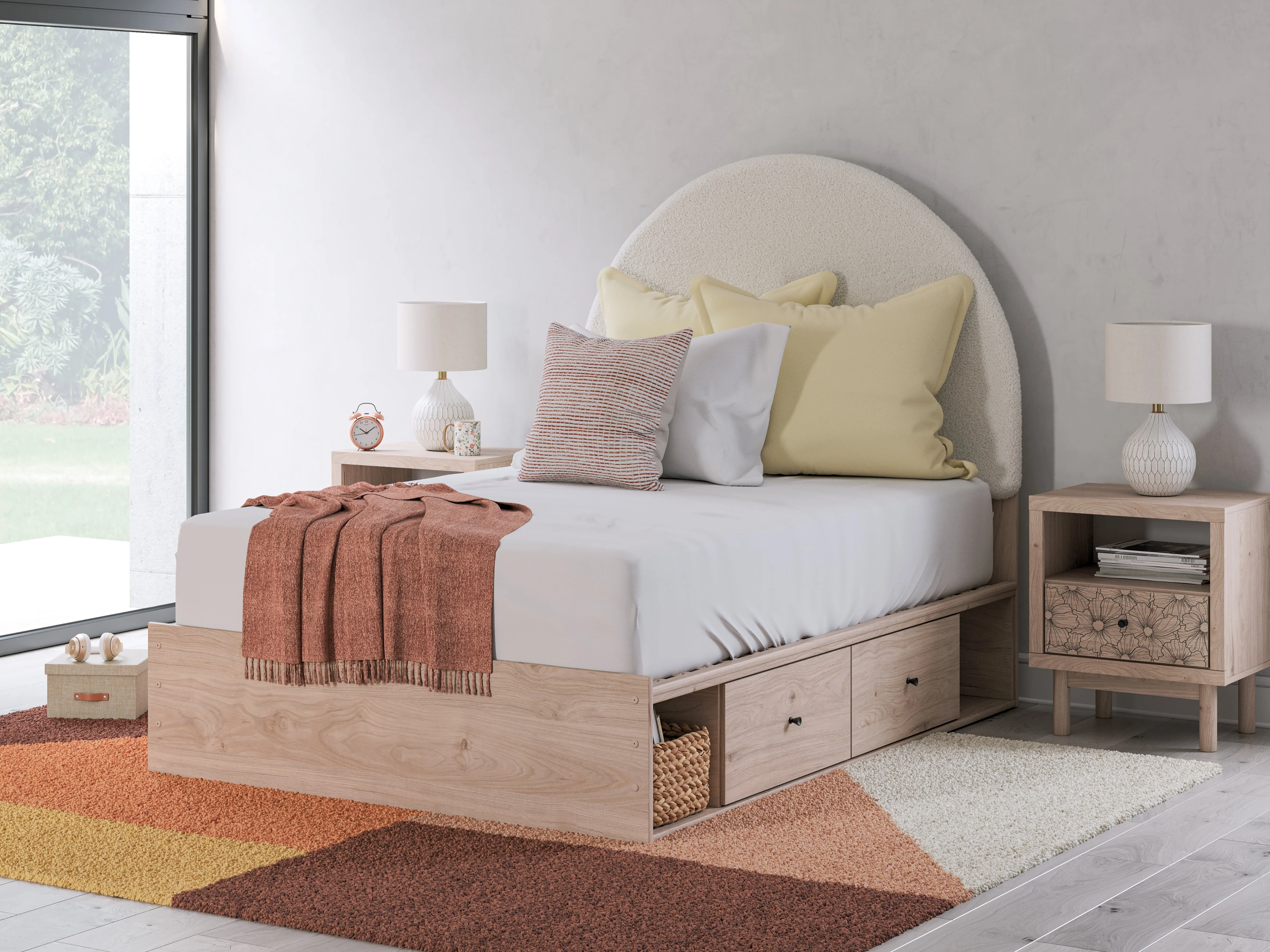 Arloster Tan/White Full Upholstered Platform Bed with Storage - Image 2