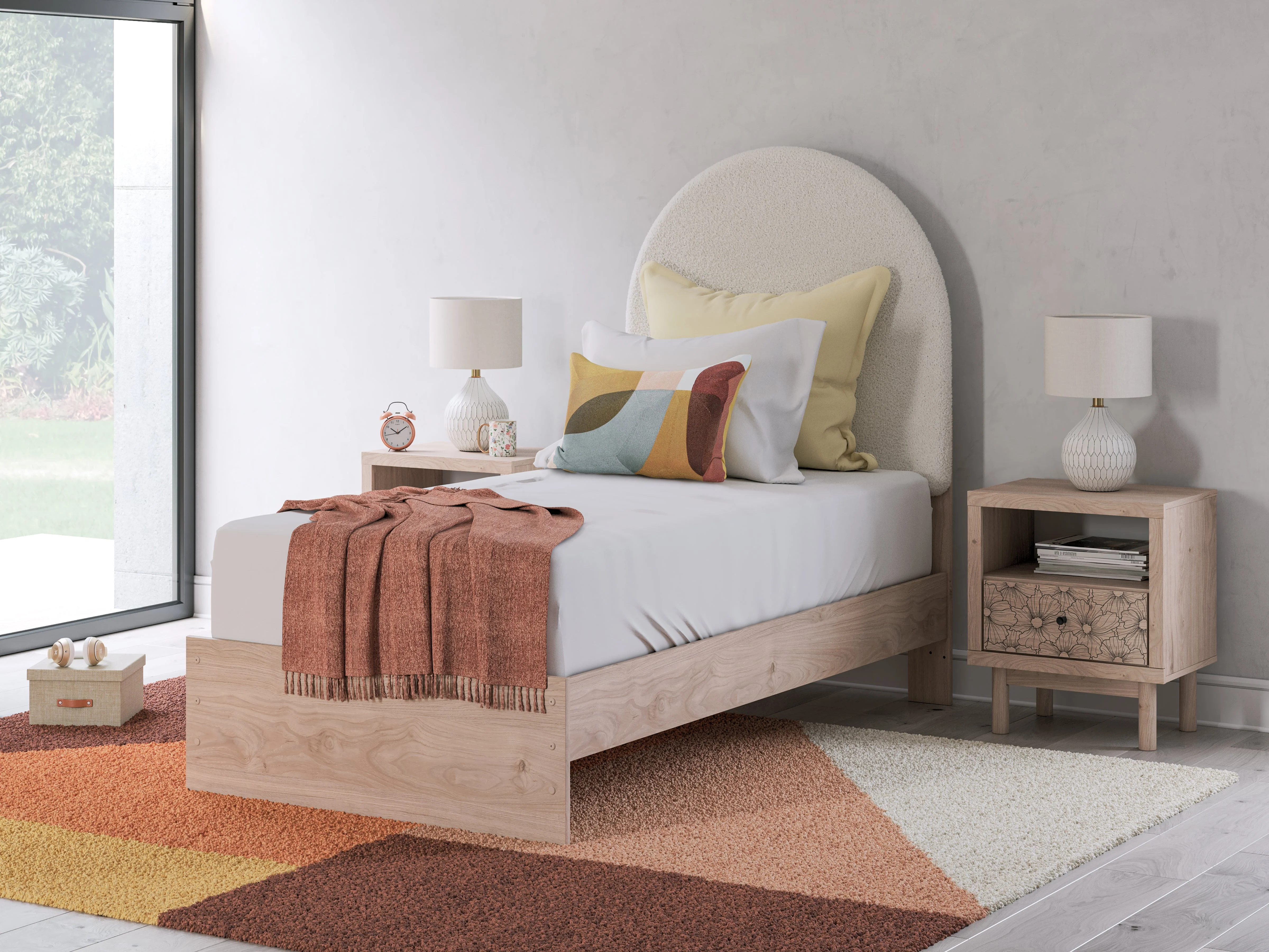 Arloster Tan/White Twin Upholstered Platform Bed - Image 2