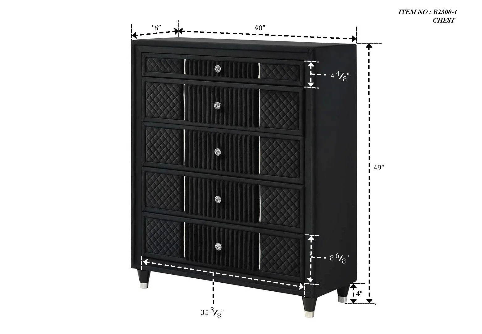 Armany Black Upholstered Wingback Panel Bedroom Set - Image 16