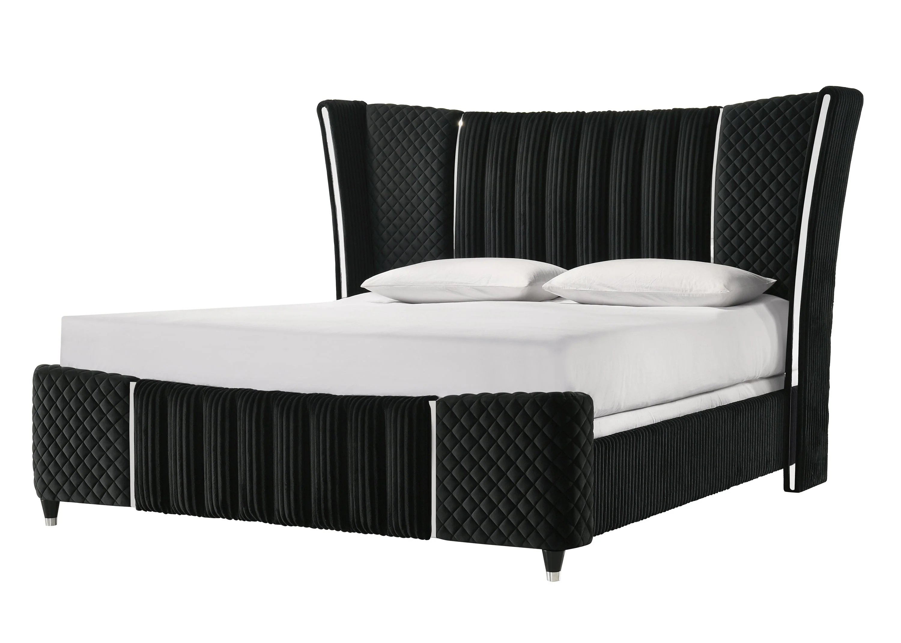 Armany Black Upholstered Wingback Panel Bedroom Set - Image 3