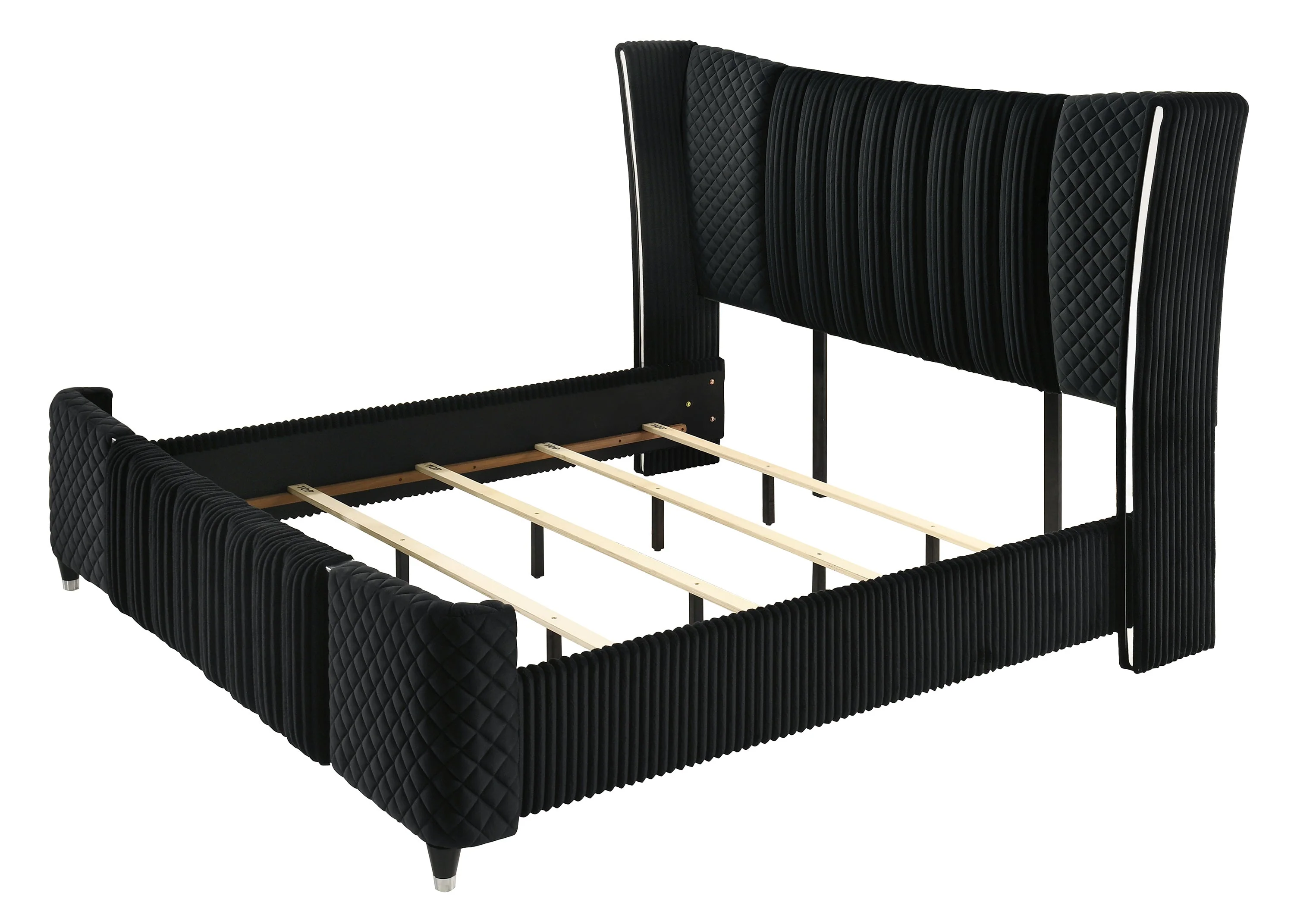 Armany Black Upholstered Wingback Panel Bedroom Set - Image 4