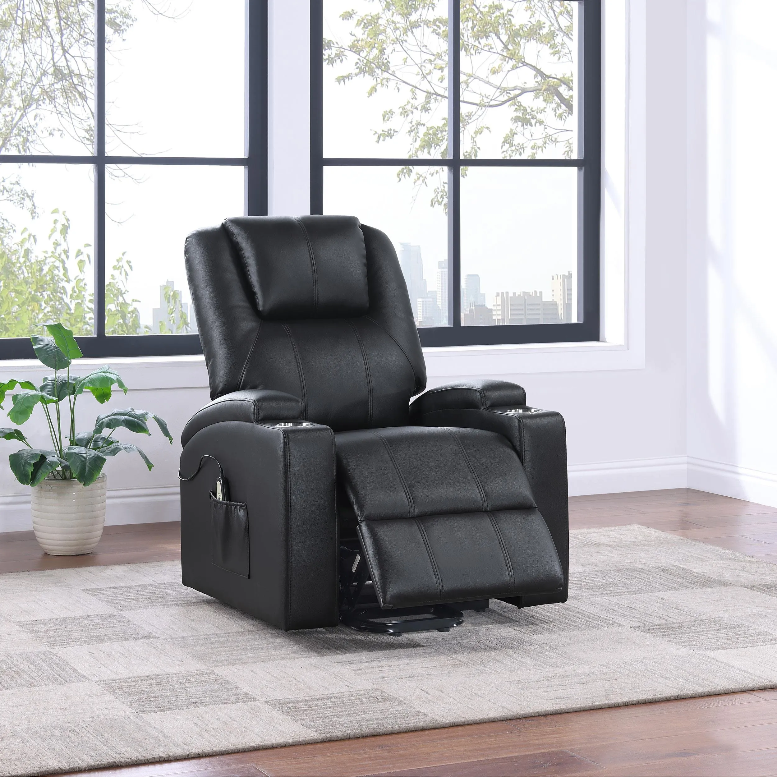 Armstrong Black Upholstered Power Lift Massage Recliner - Image 2