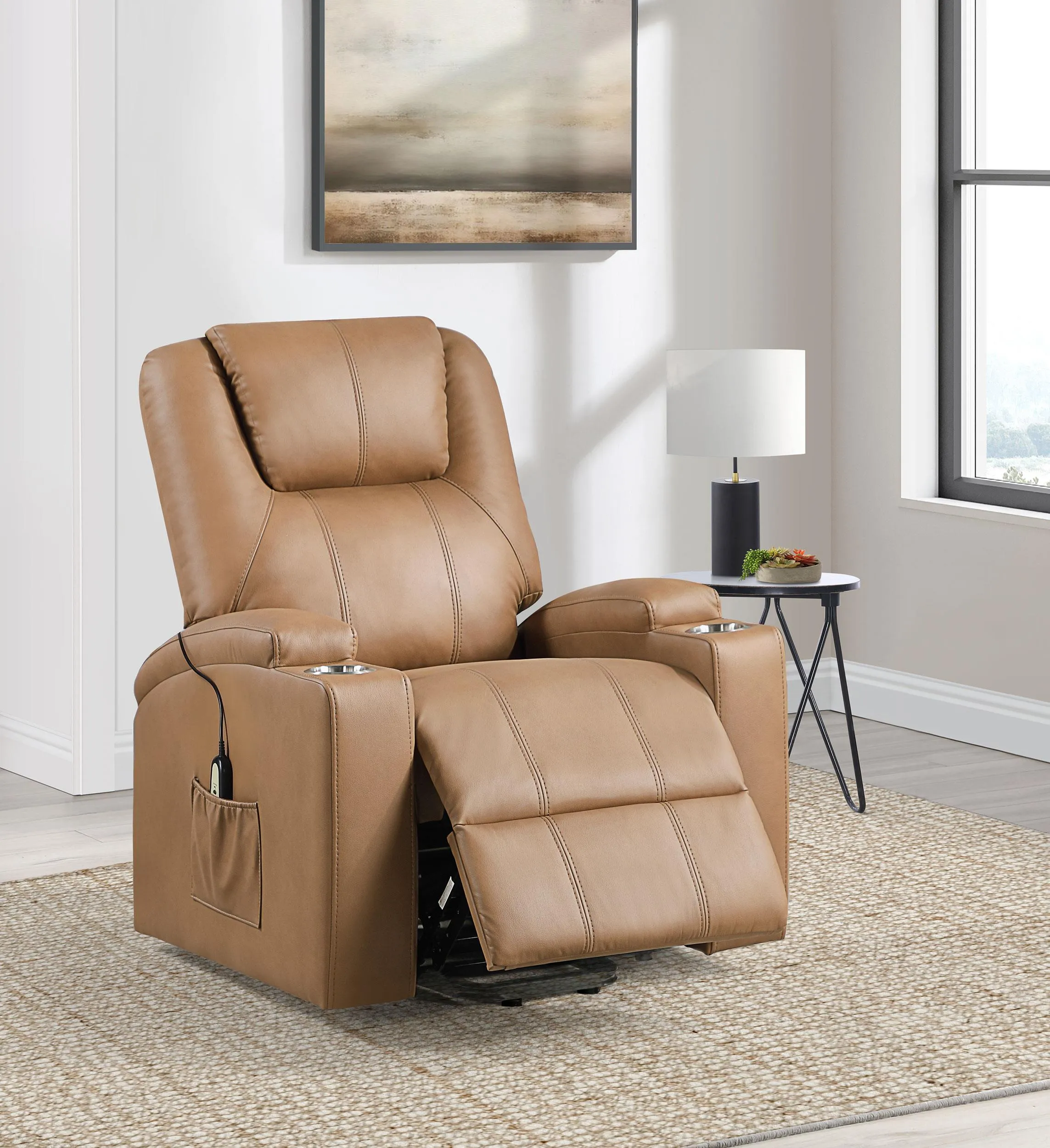 Armstrong Camel Upholstered Power Lift Massage Recliner - Image 2