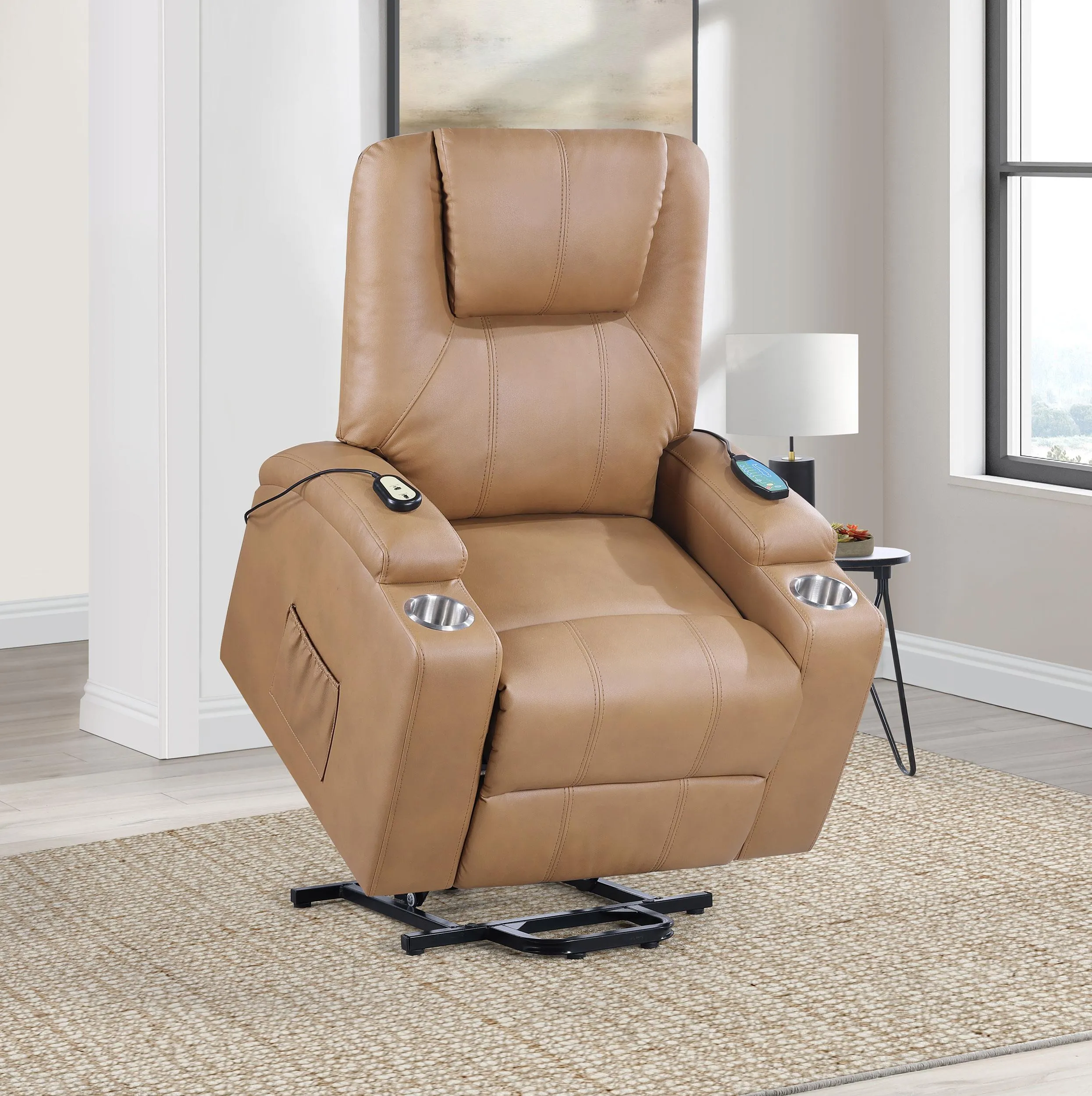 Armstrong Camel Upholstered Power Lift Massage Recliner - Image 3
