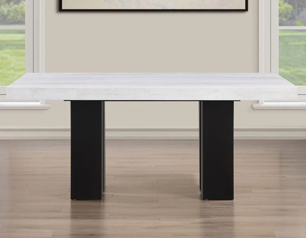 Artemis 5 Piece 70″ Rect White Marble Table, Black Finish w/4 Black Vegan Leather Chairs - Image 14