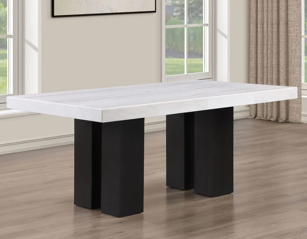 Artemis 5 Piece 70″ Rect White Marble Table, Black Finish w/4 Black Vegan Leather Chairs - Image 15